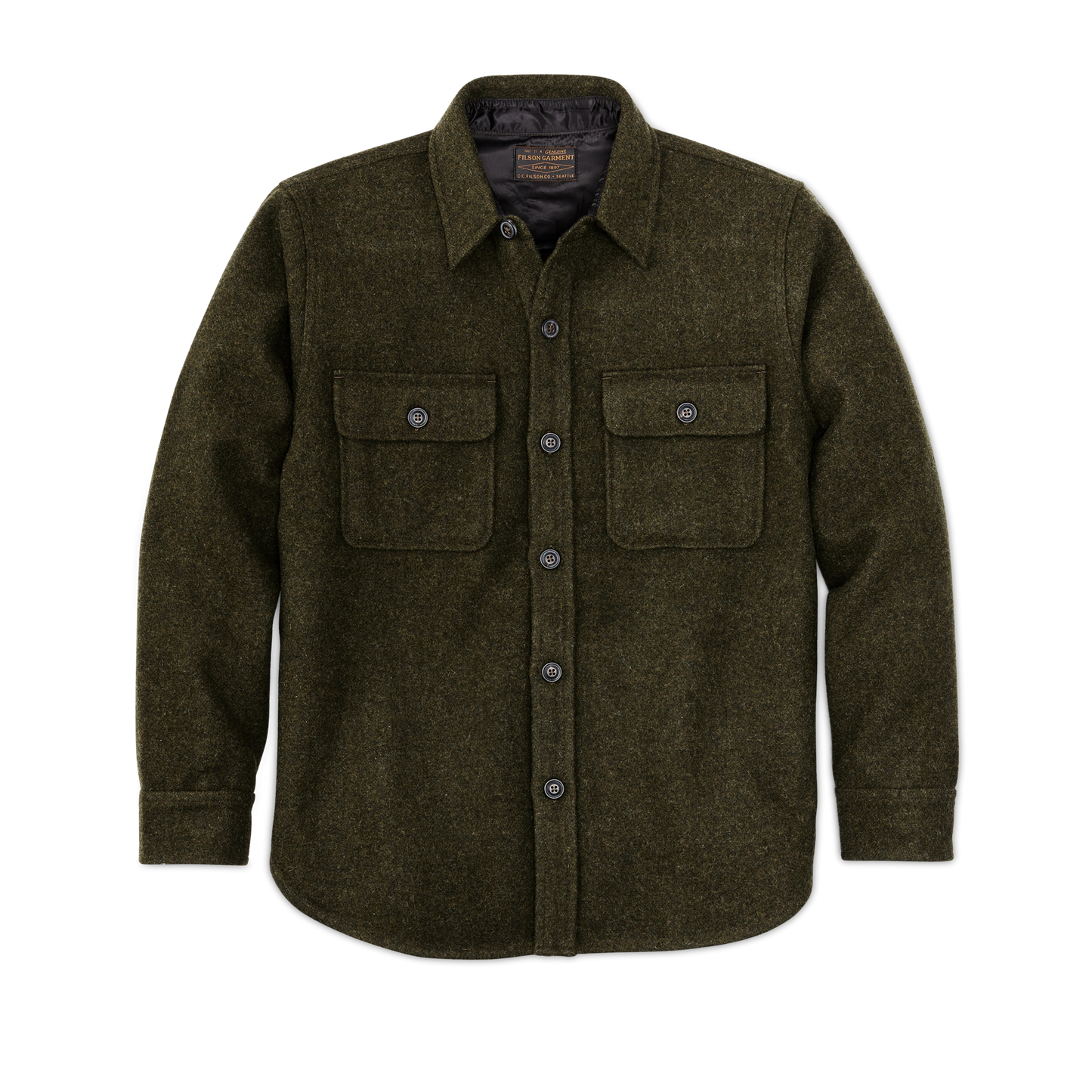 Front-facing image of the Filson Cpo Wool Jac-shirt - Forest Green