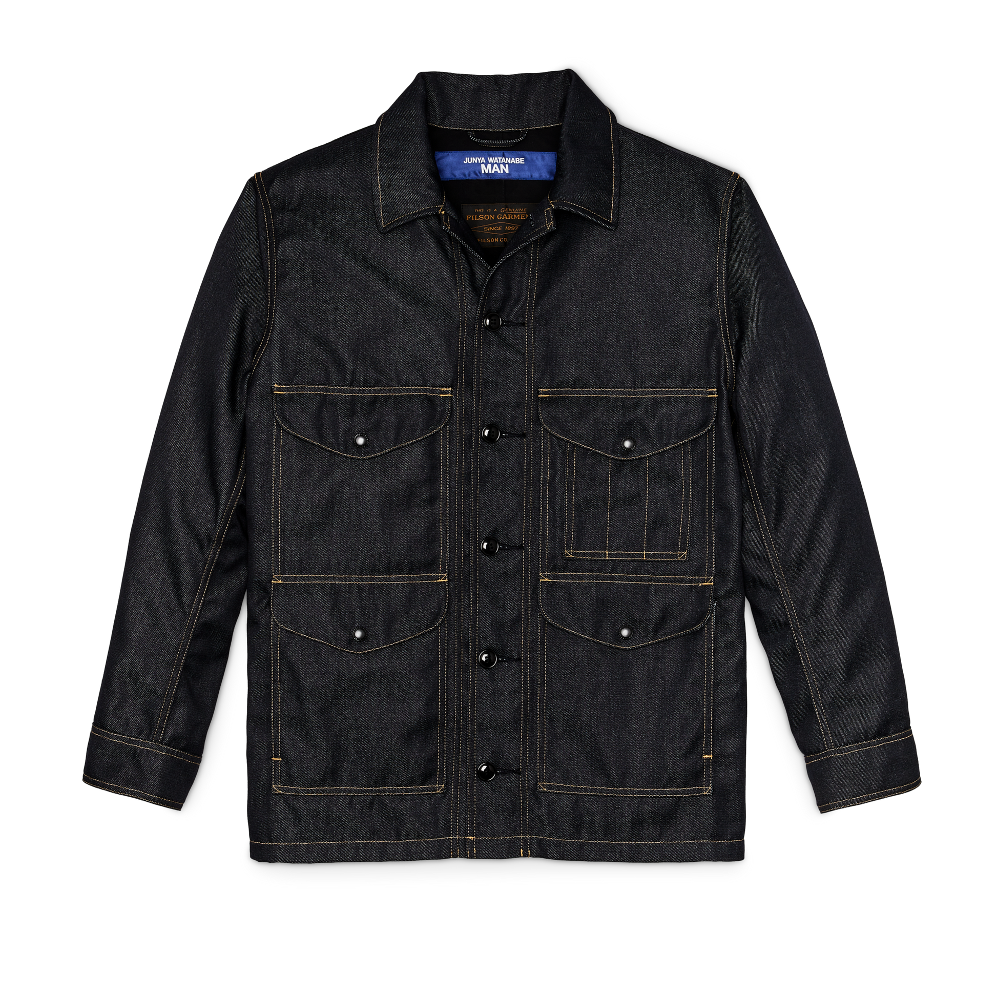 Front-facing image of the Filson Junya Watanabe Cruiser - Indigo / Black