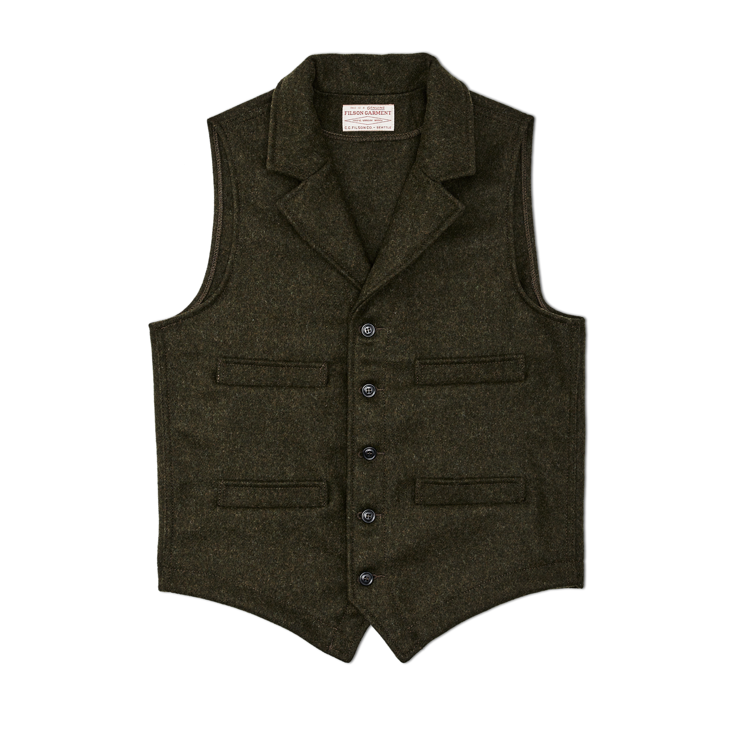 Front-facing image of the Filson Western Vest - Forest Green