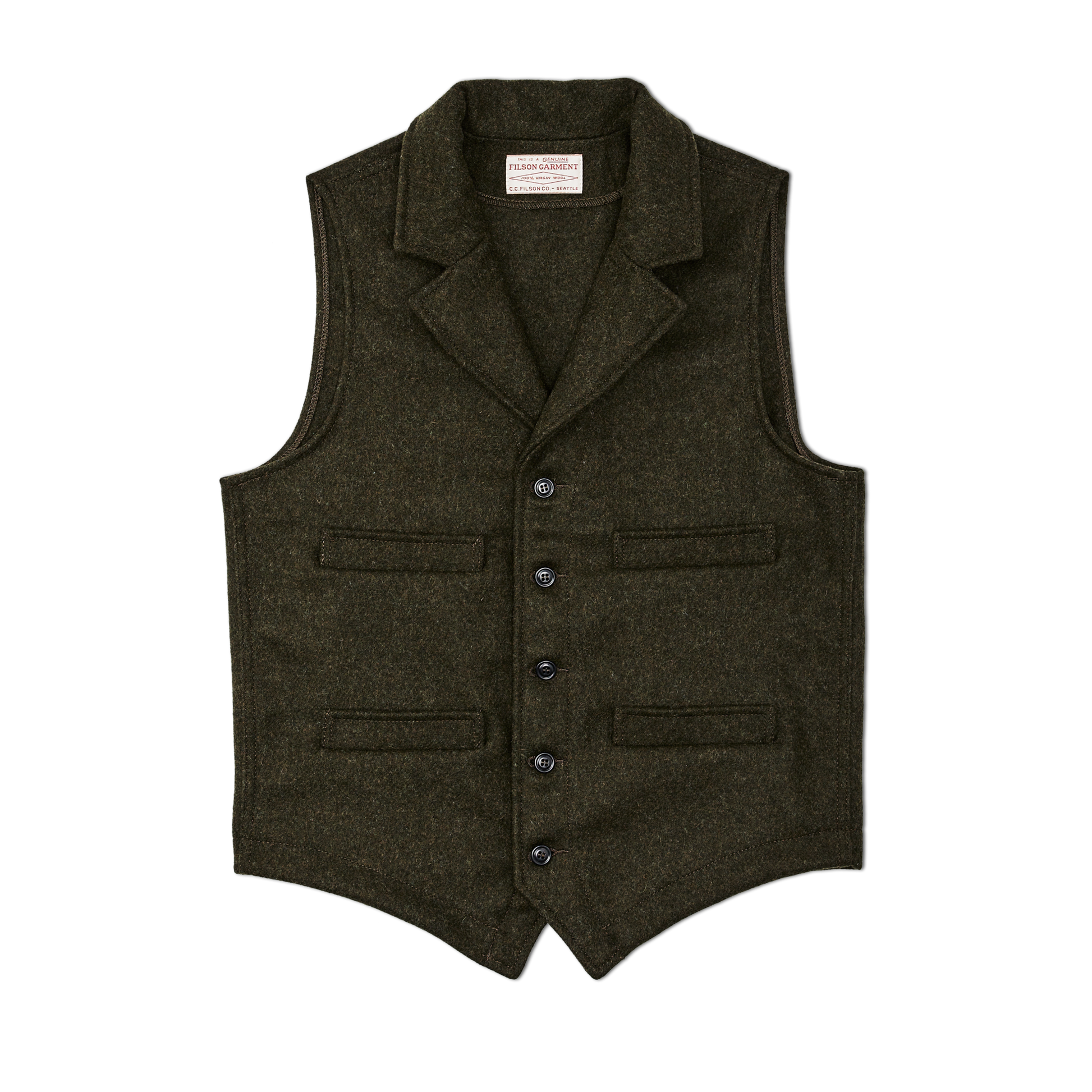 Front-facing image of the Filson Western Vest - Forest Green