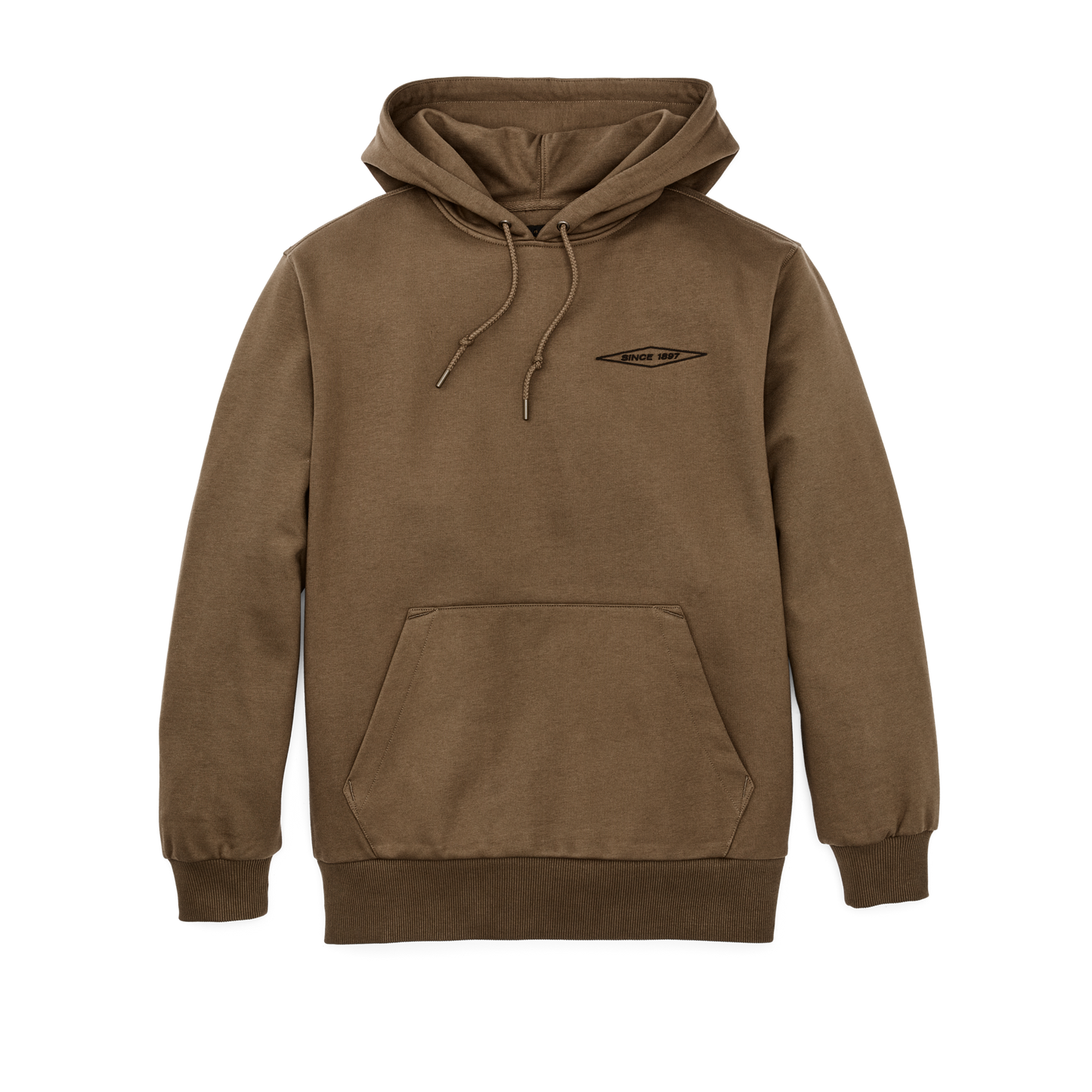 Front-facing image of the Filson Prospector Embroidered Hoodie - Dark Tan Diamond