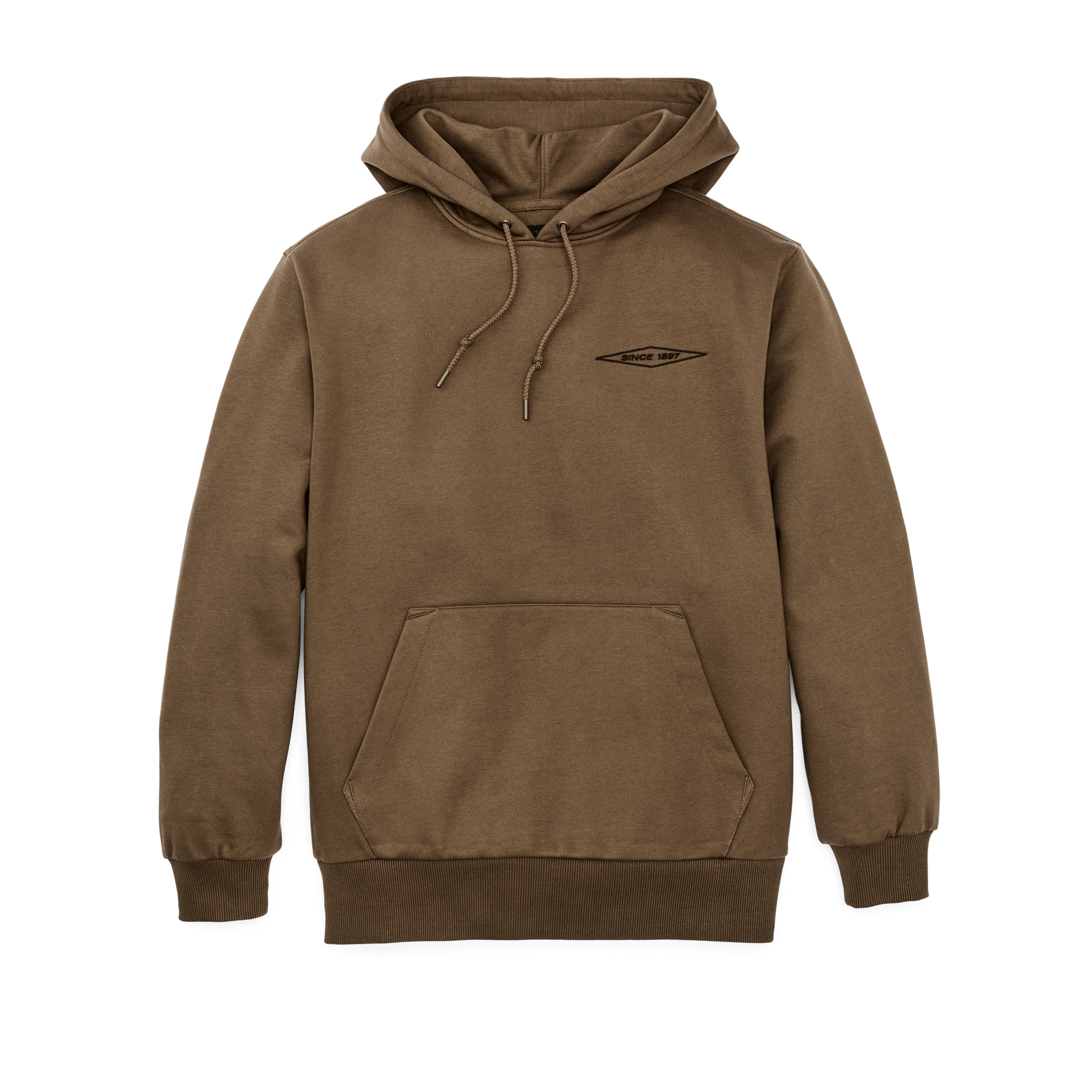 Front-facing image of the Filson Prospector Embroidered Hoodie - Dark Tan Diamond