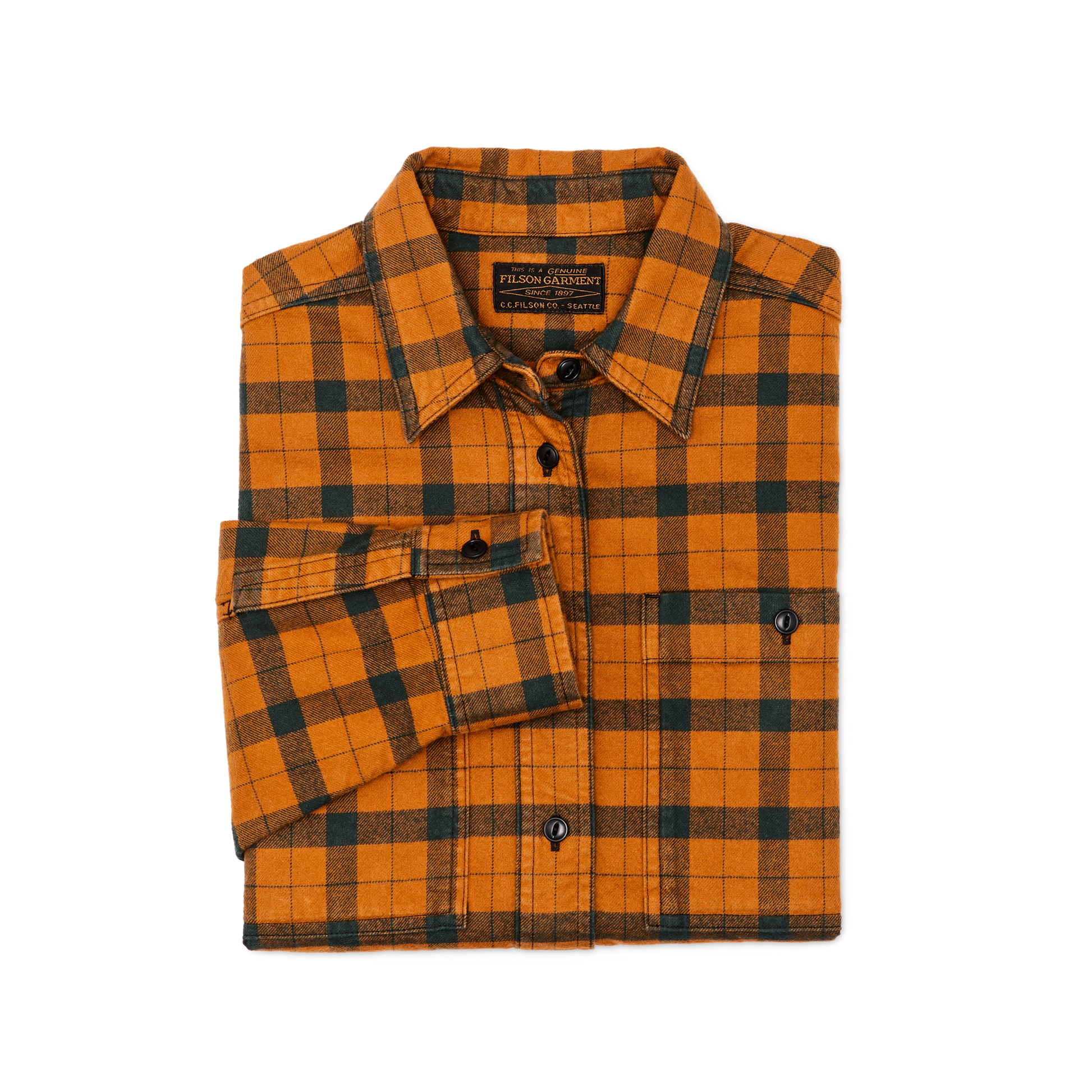 Alternate view of the Filson Women's Alaskan Guide Shirt - Spruce / Squash Plaid