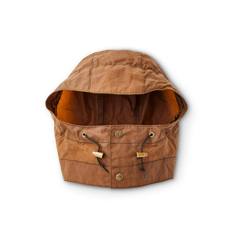 Front view of a Filson Cover Cloth Hood in dark earth