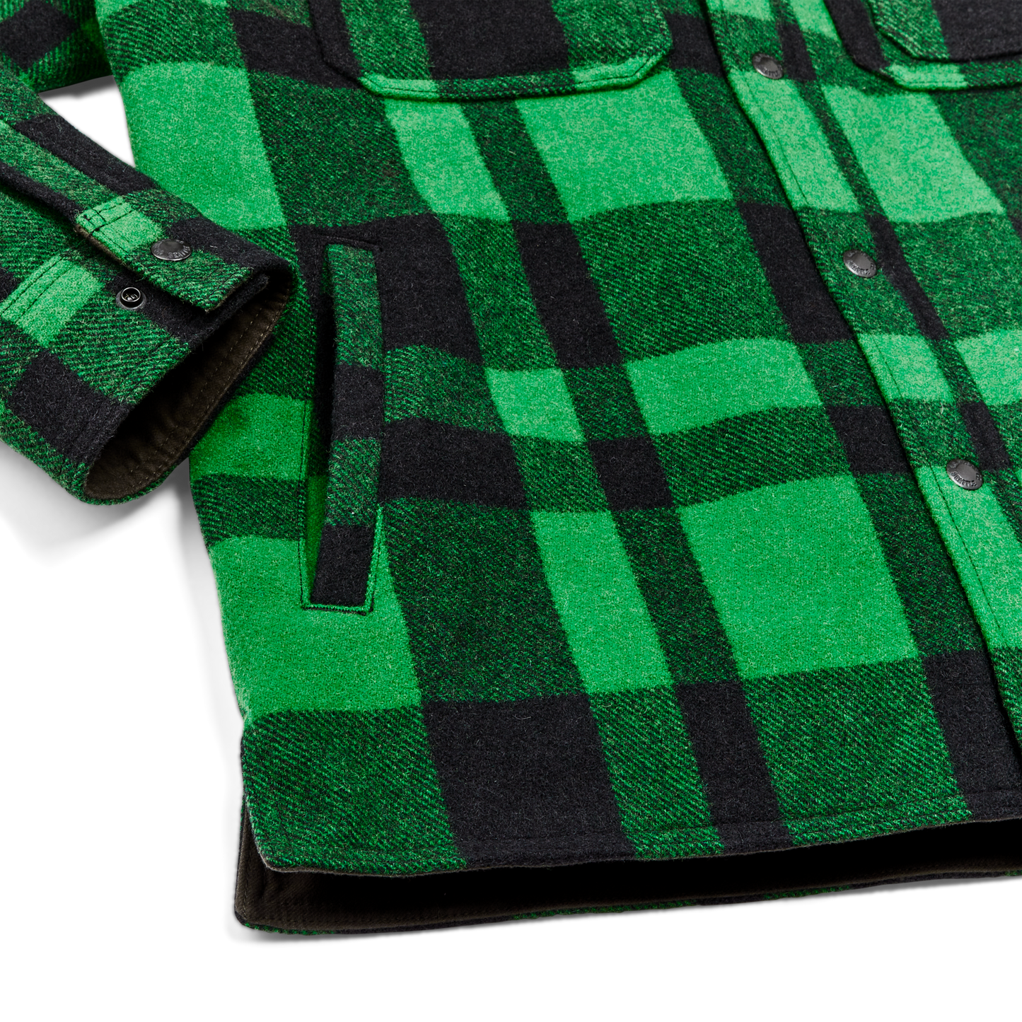 Alternate view of the Filson Lined Mackinaw Wool Jac Shirt - Acid Green / Black Heritage Plaid X