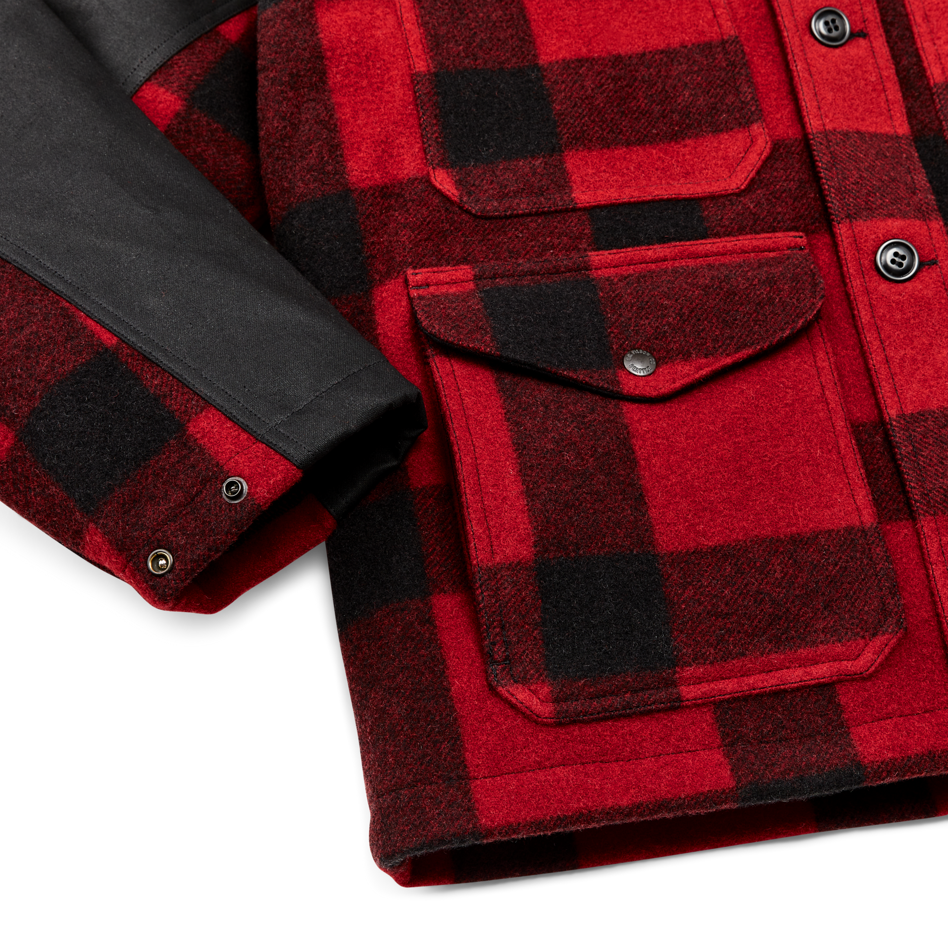 Alternate view of the Filson Mackinaw Wool Double Coat  - Red Black Classic Plaid