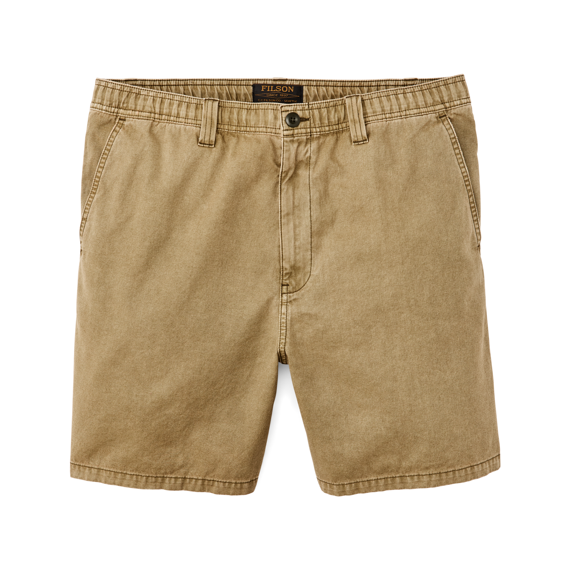 Front-facing image of the Filson Oakville Canvas Shorts - Slate Olive