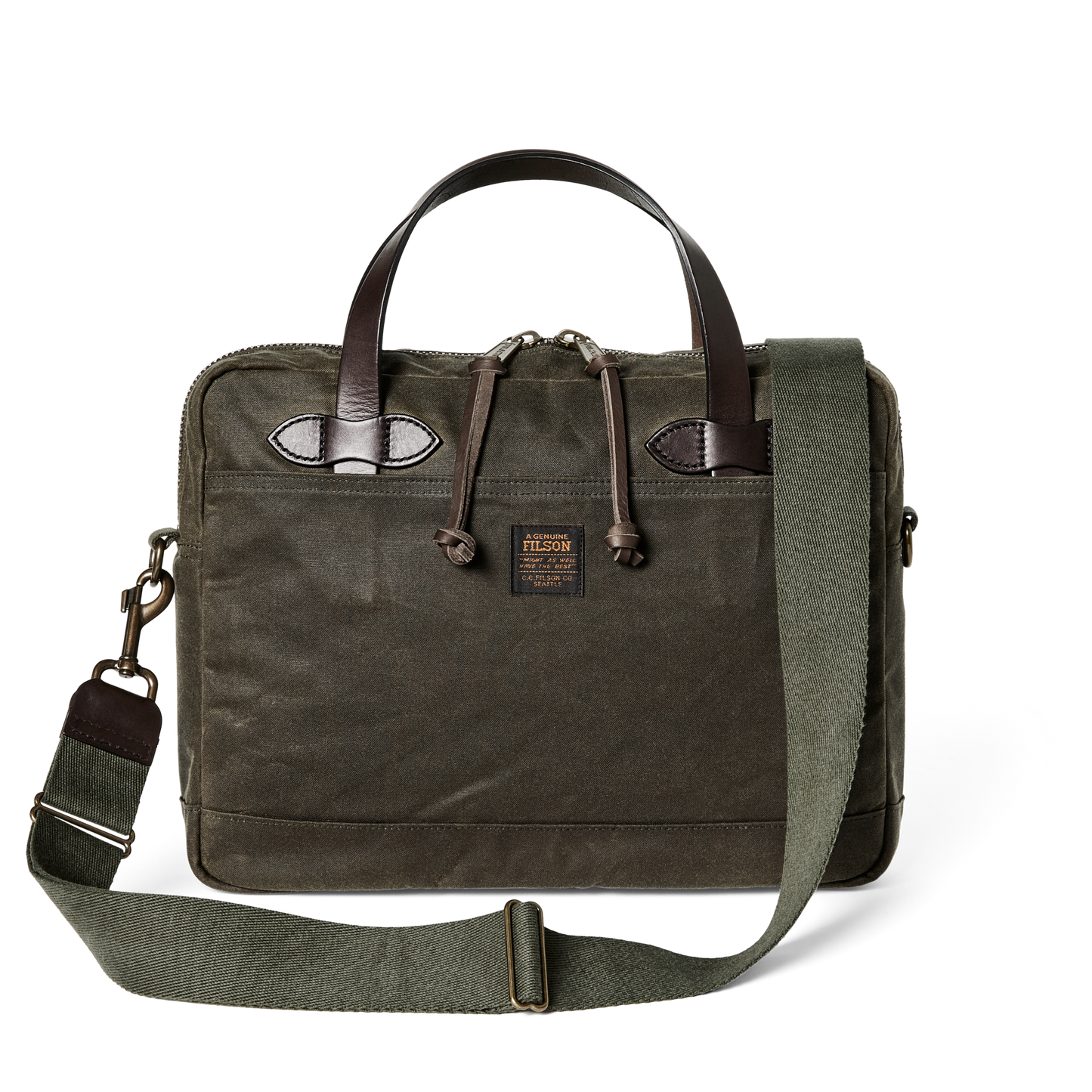 Front-facing image of the Filson Tin Cloth Compact Briefcase - Otter Green