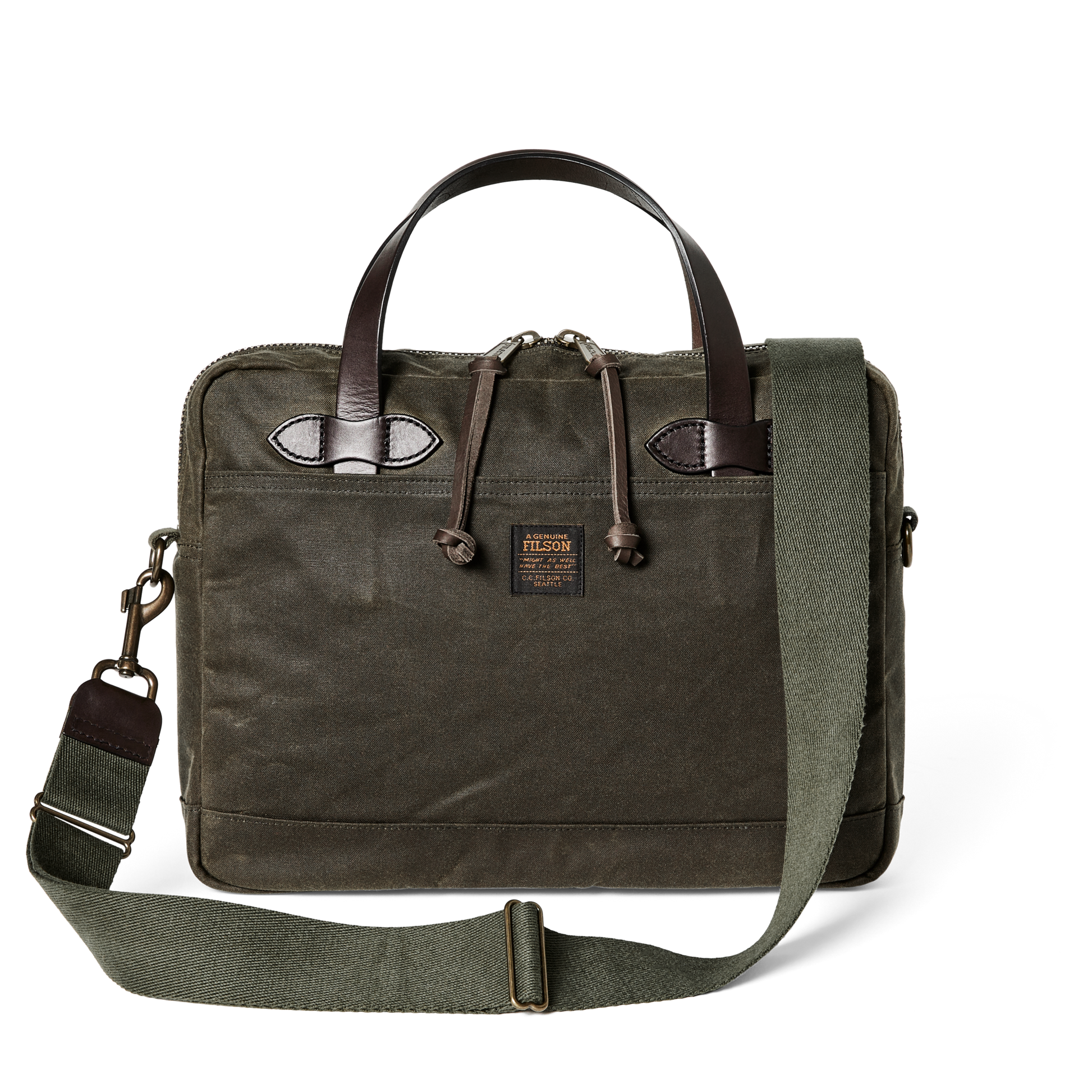 Front-facing image of the Filson Tin Cloth Compact Briefcase - Otter Green