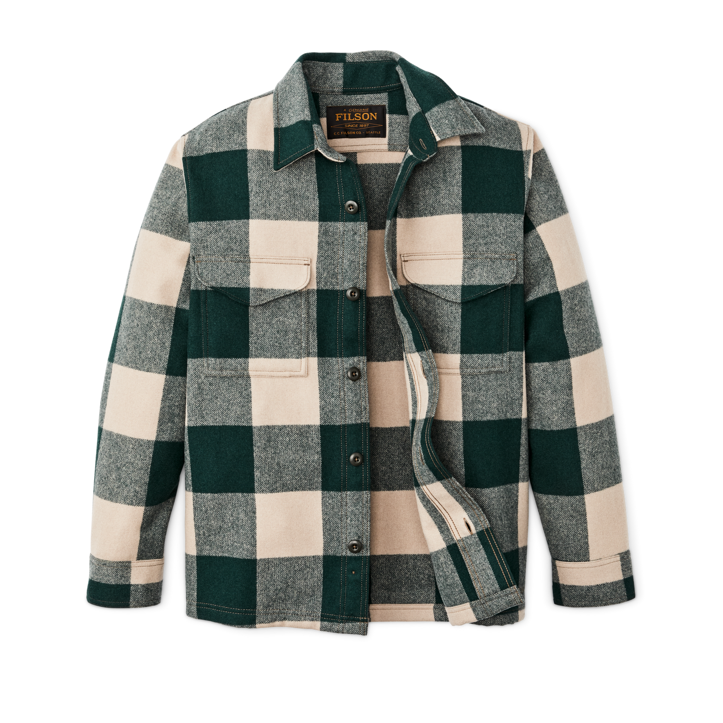 Alternate view of the Filson Wool Jac-shirt - Pine / Beige Check