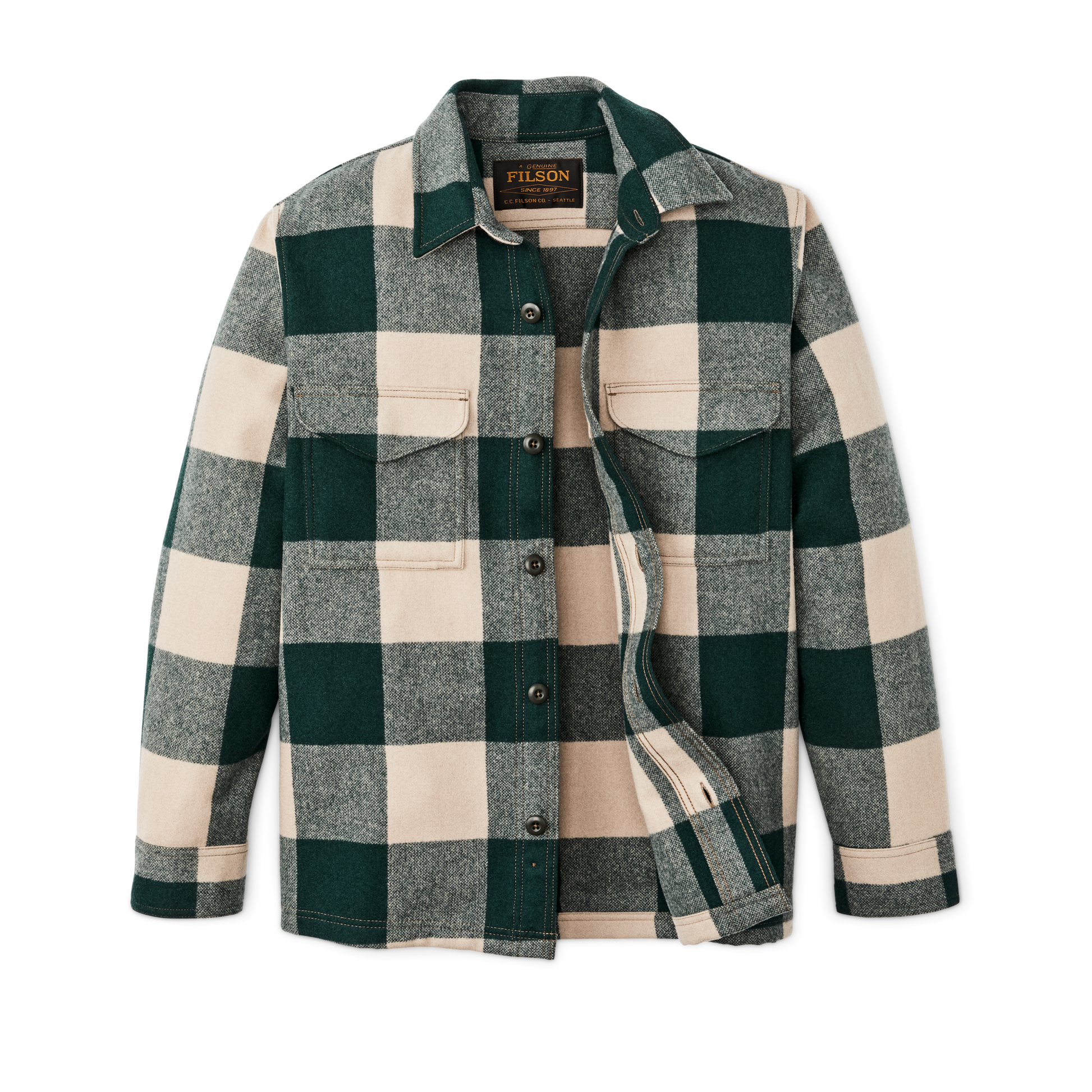 Alternate view of the Filson Wool Jac-shirt - Pine / Beige Check