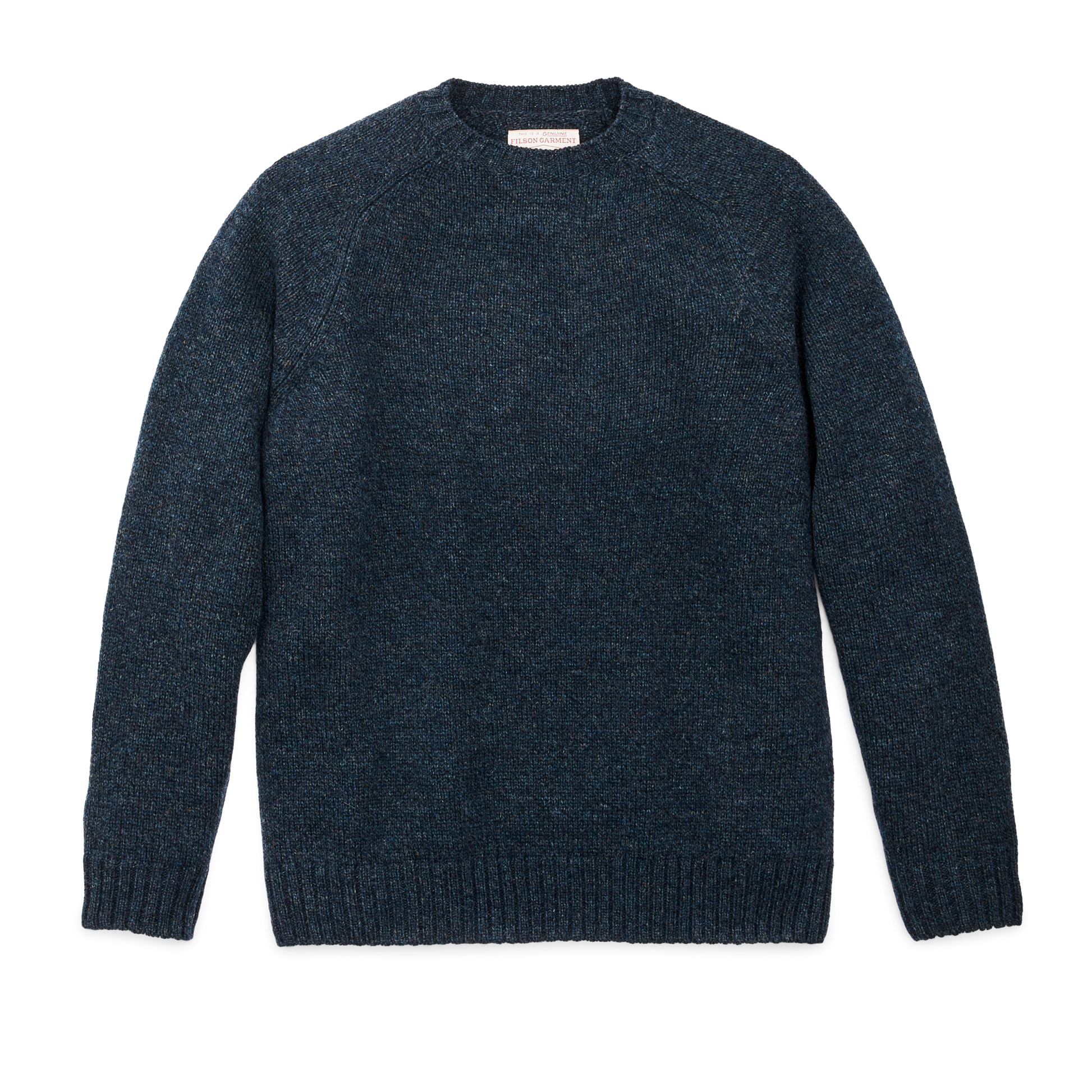 Front-facing image of the Filson Heritage 5-gauge Wool Sweater - Blue / Green Melange