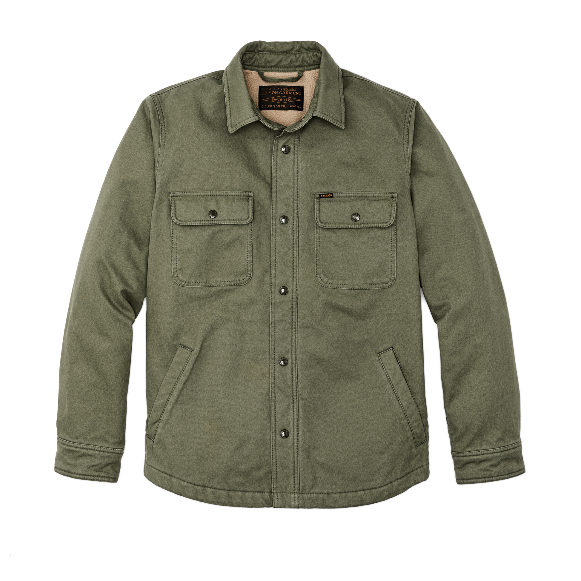 Front-facing image of the Filson Fleece Lined Jac-shirt - Service Green