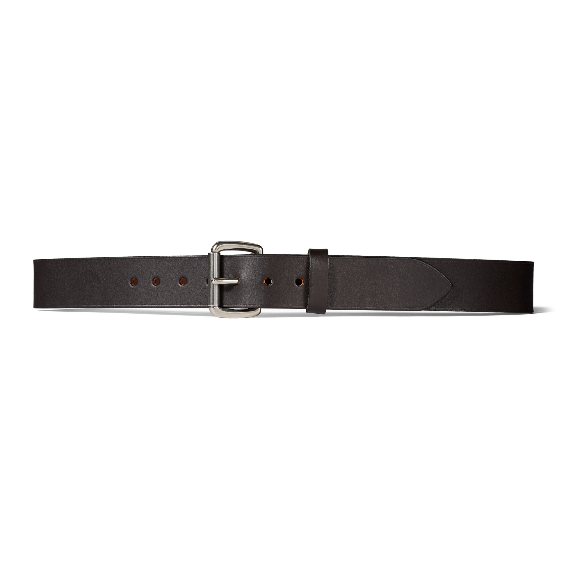 Front-facing image of the Filson 1 1/2" Bridle Leather Belt - Brown Leather/stainless Steel