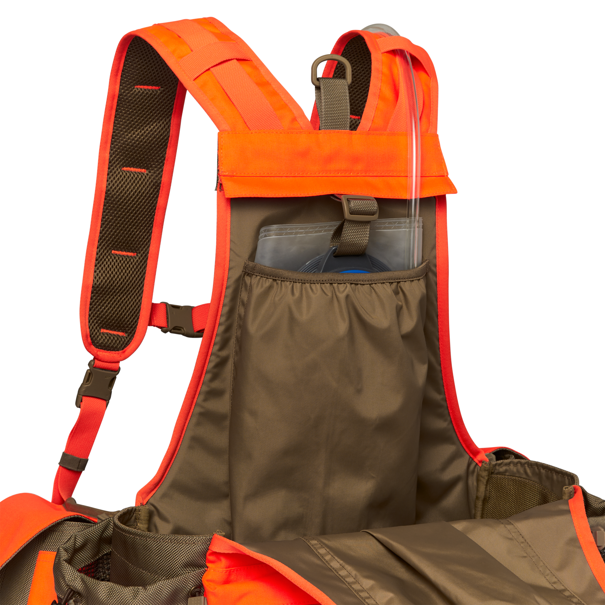 Alternate view of the Filson Upland Guide Strap Vest - Dark Tan / Blaze Orange