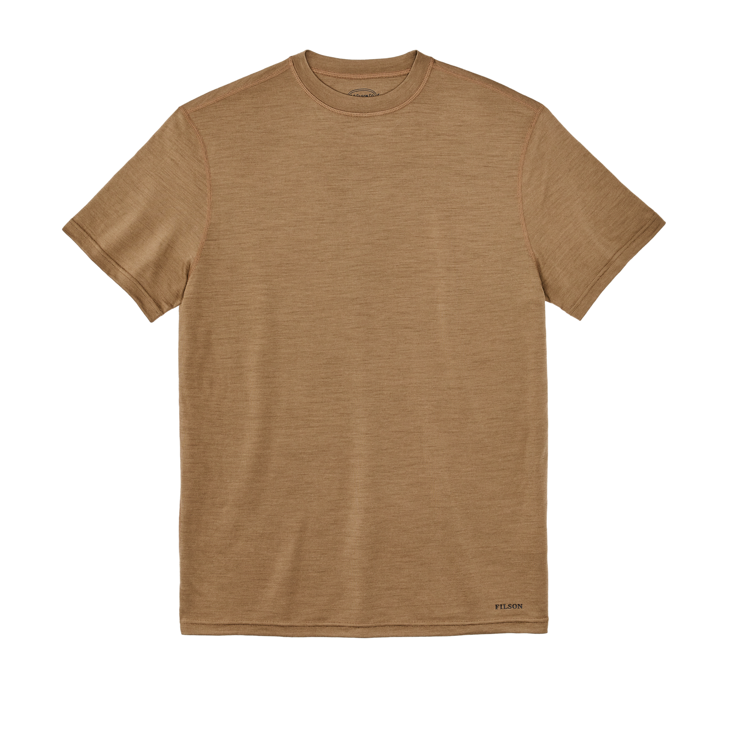 Front-facing image of the Filson 210g Merino Wool Short Sleeve Crewneck - Rugged Tan