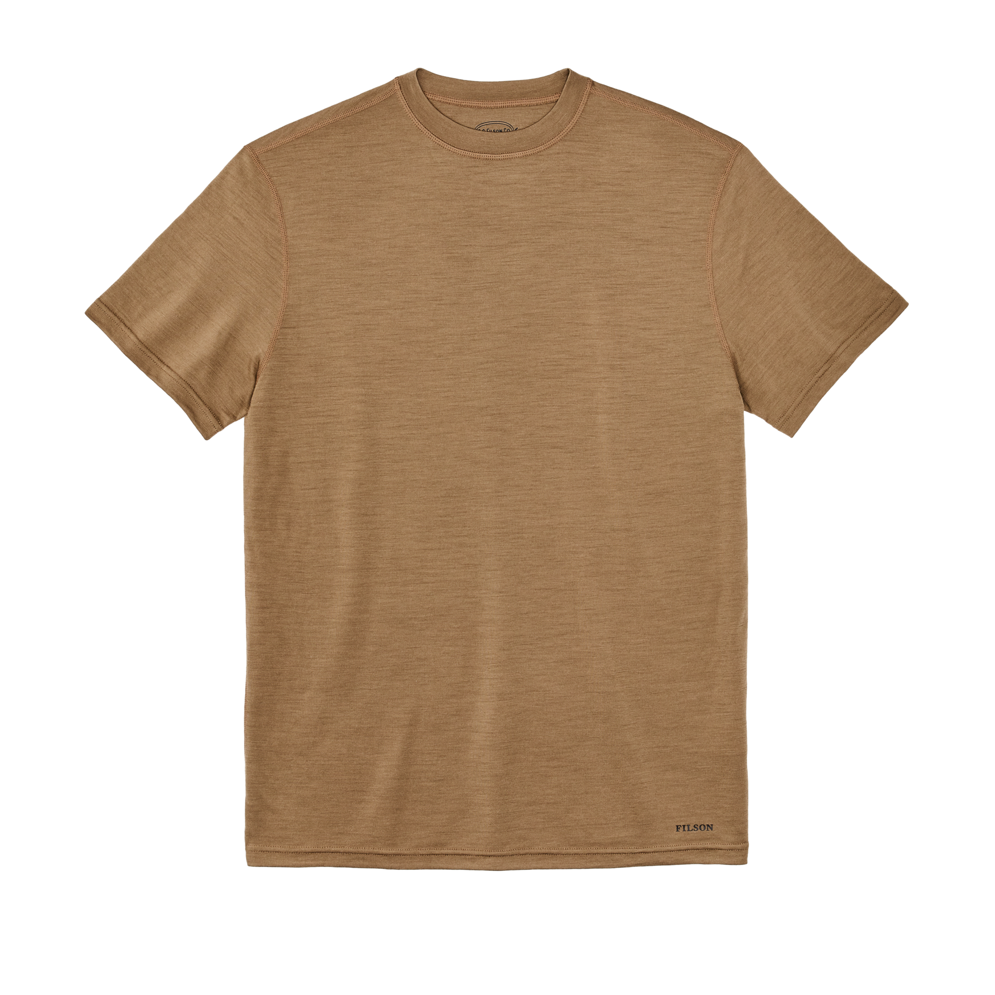 Front-facing image of the Filson 210g Merino Wool Short Sleeve Crewneck - Rugged Tan