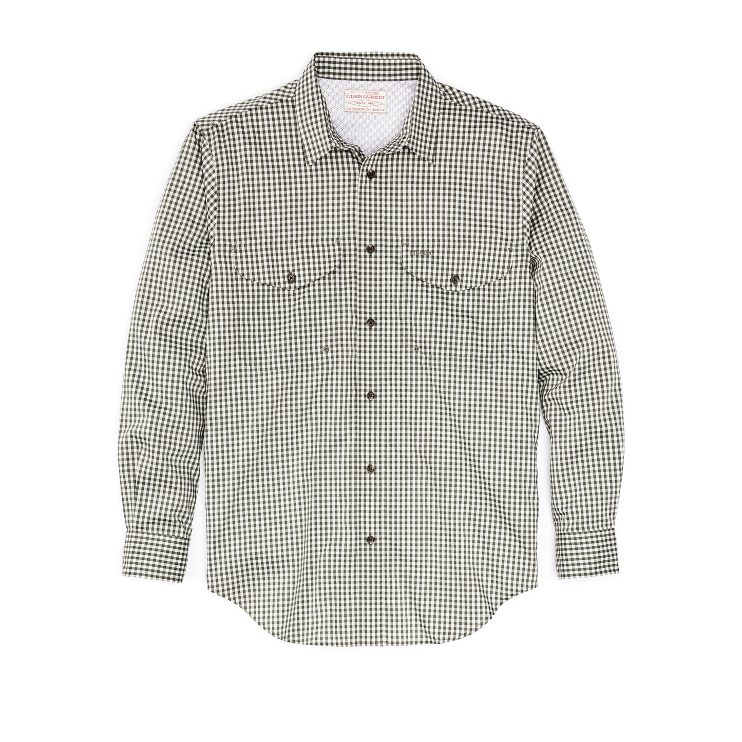 Front-facing image of the Filson Twin Lakes Sport Shirt - Service Green Check