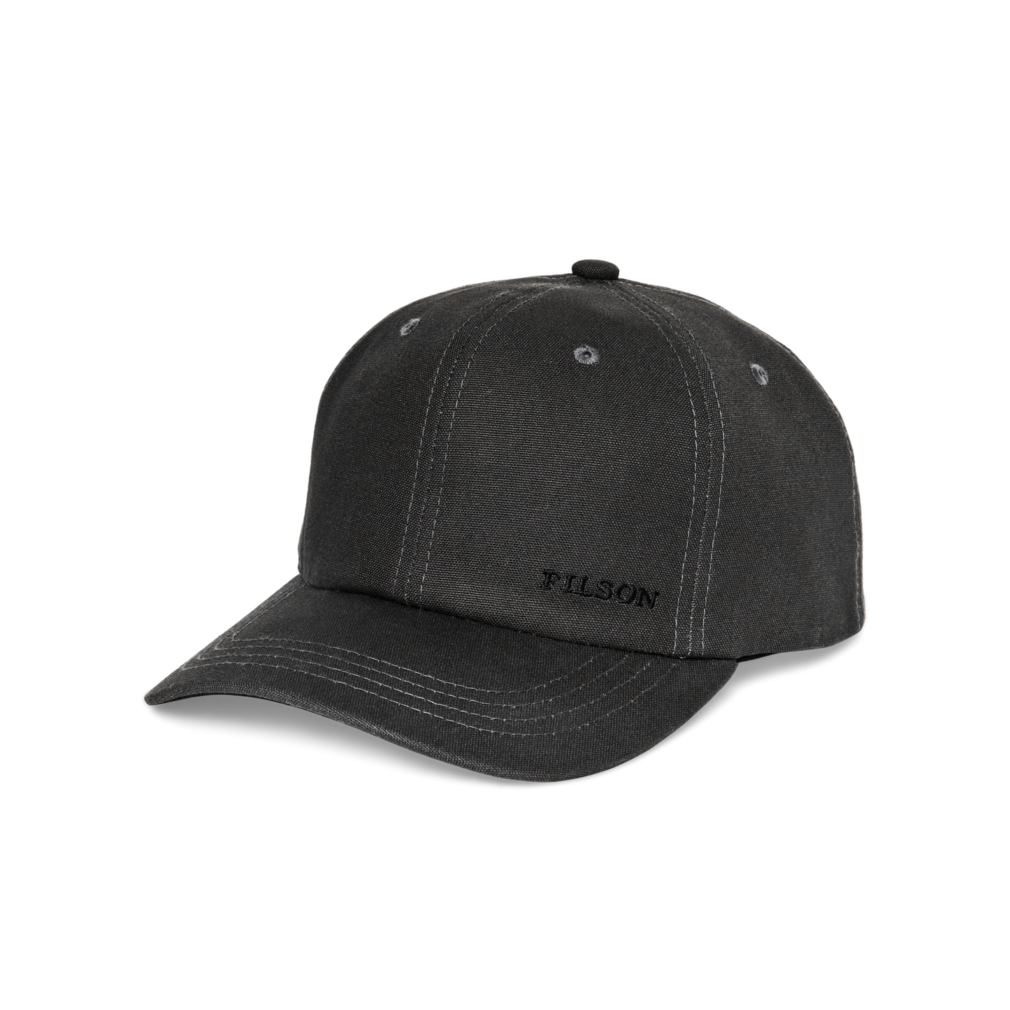 Front-facing image of the Filson Dry Tin Cloth Low-profile Logger Cap - Raven