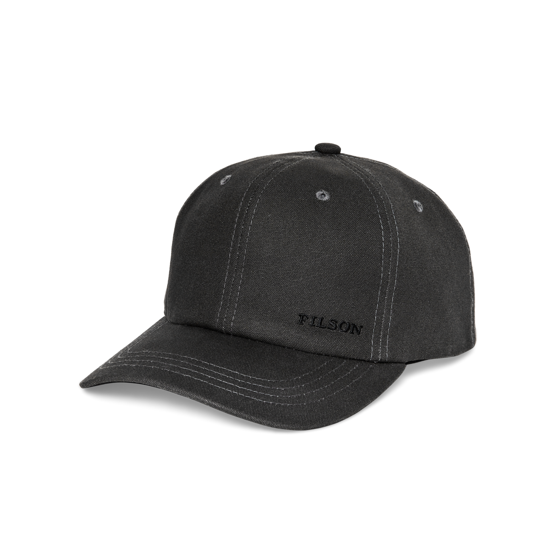 Front-facing image of the Filson Dry Tin Cloth Low-profile Logger Cap - Raven