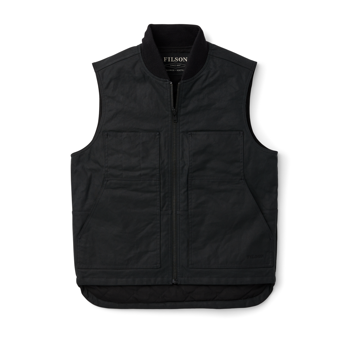 Front-facing image of the Filson Tin Cloth Insulated Work Vest - Black