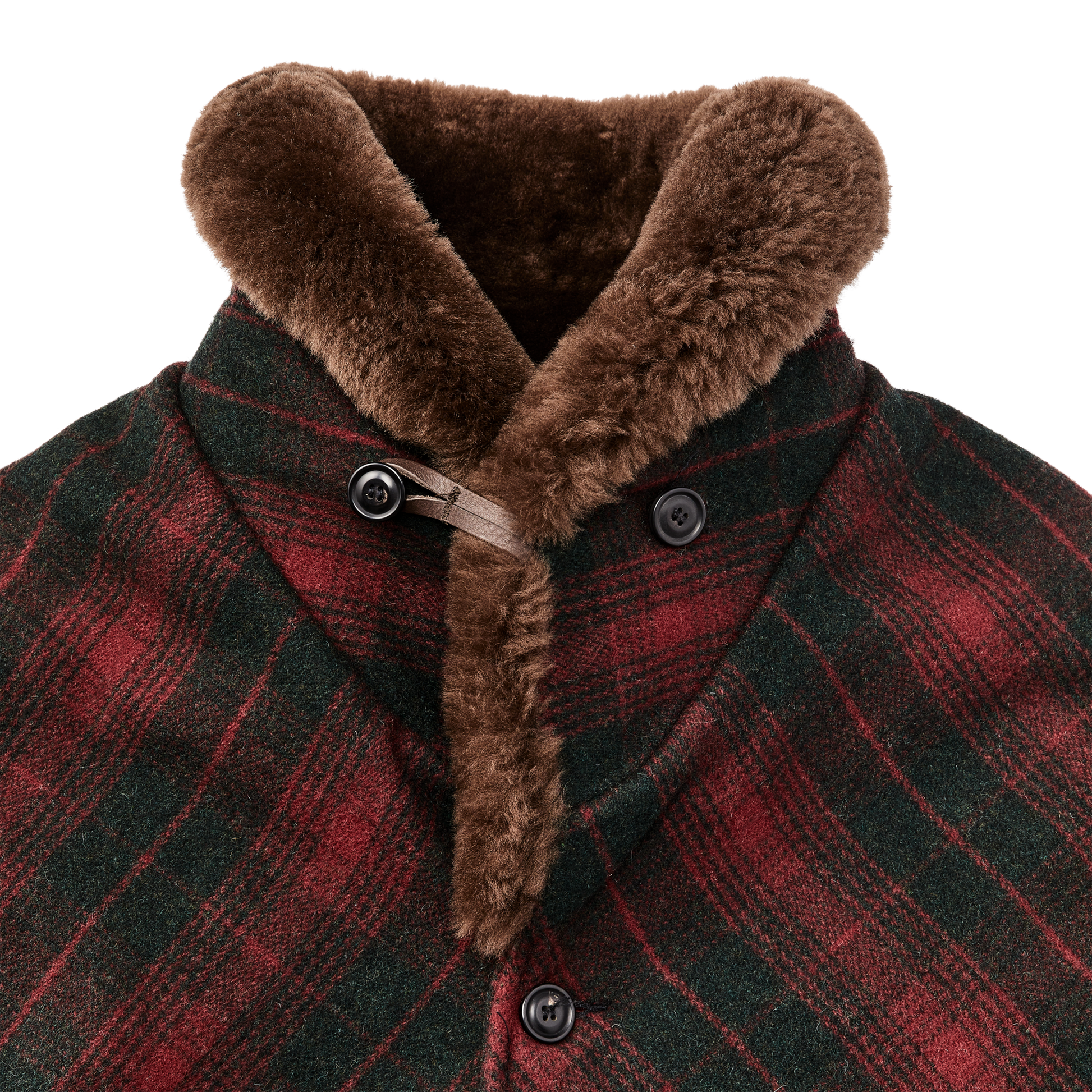 Alternate view of the Filson Lined Mackinaw Wool Packer Coat - Burgundy / Dark Olive Plaid