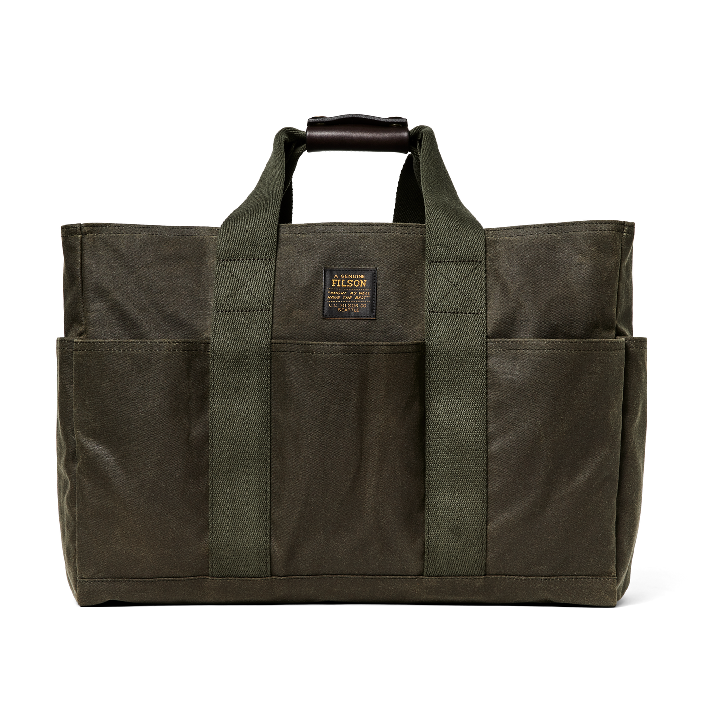 Front-facing image of the Filson Tin Cloth Open Supply Tote - Otter Green