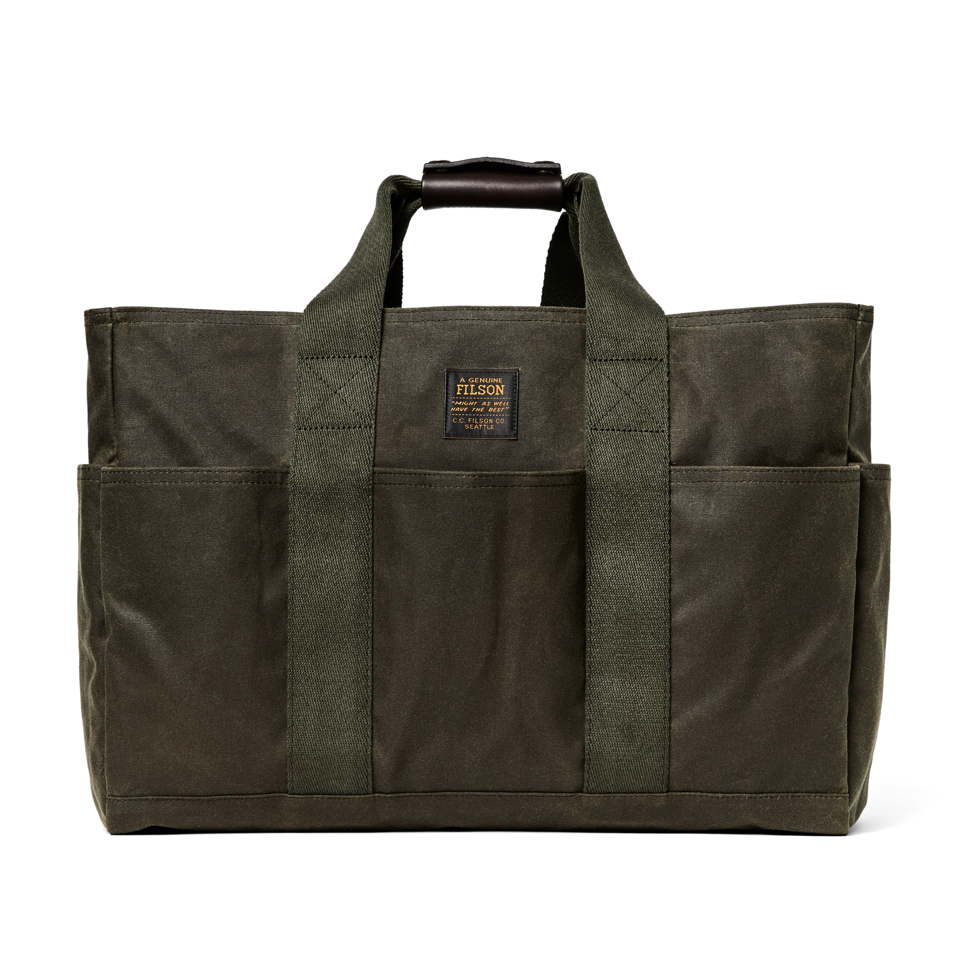 Front-facing image of the Filson Tin Cloth Open Supply Tote - Otter Green