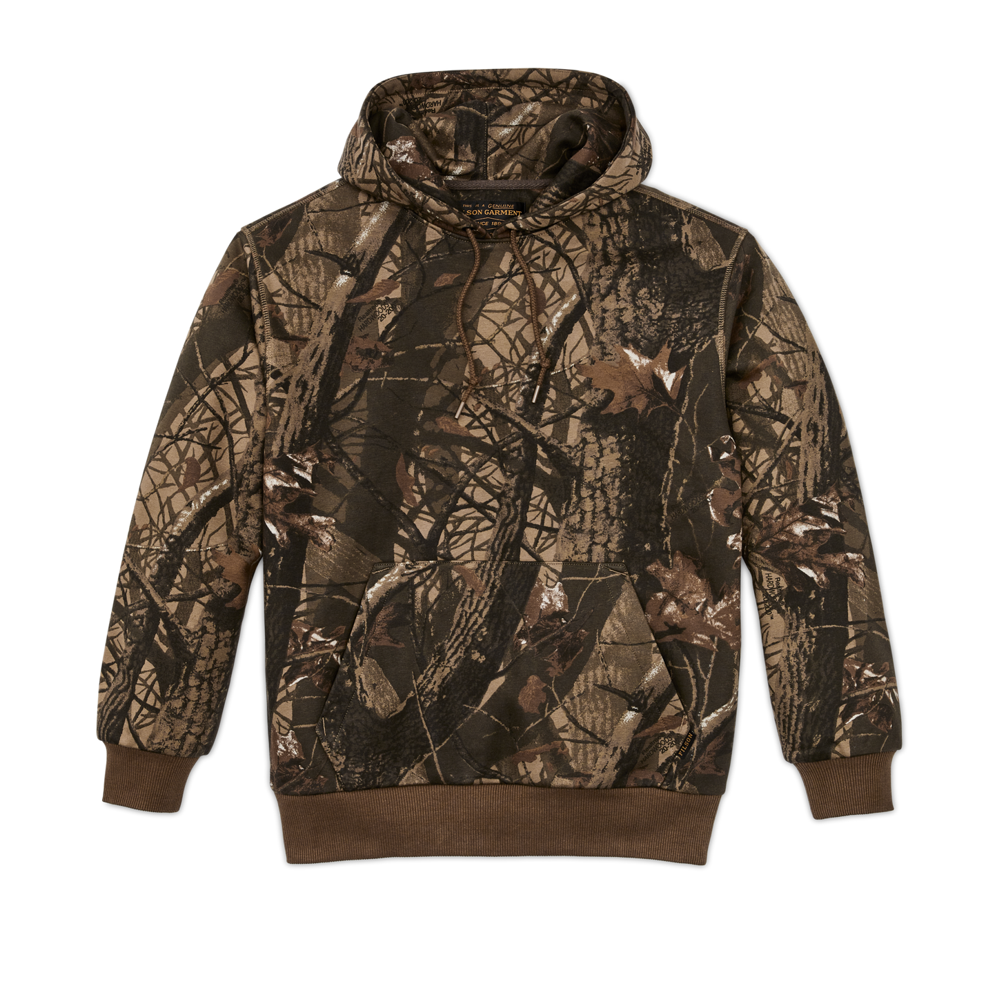 Front-facing image of the Filson Prospector Hoodie - Realtree Hardwoods Camo