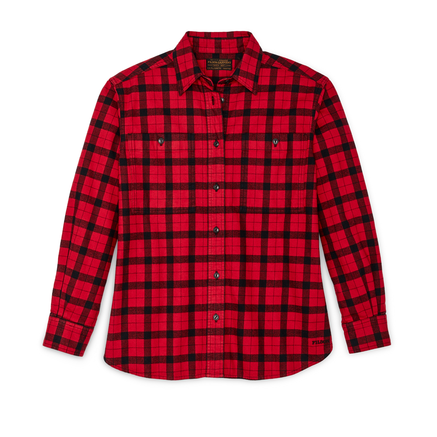 Front-facing image of the Filson Women's Alaskan Guide Shirt - Red / Black Plaid