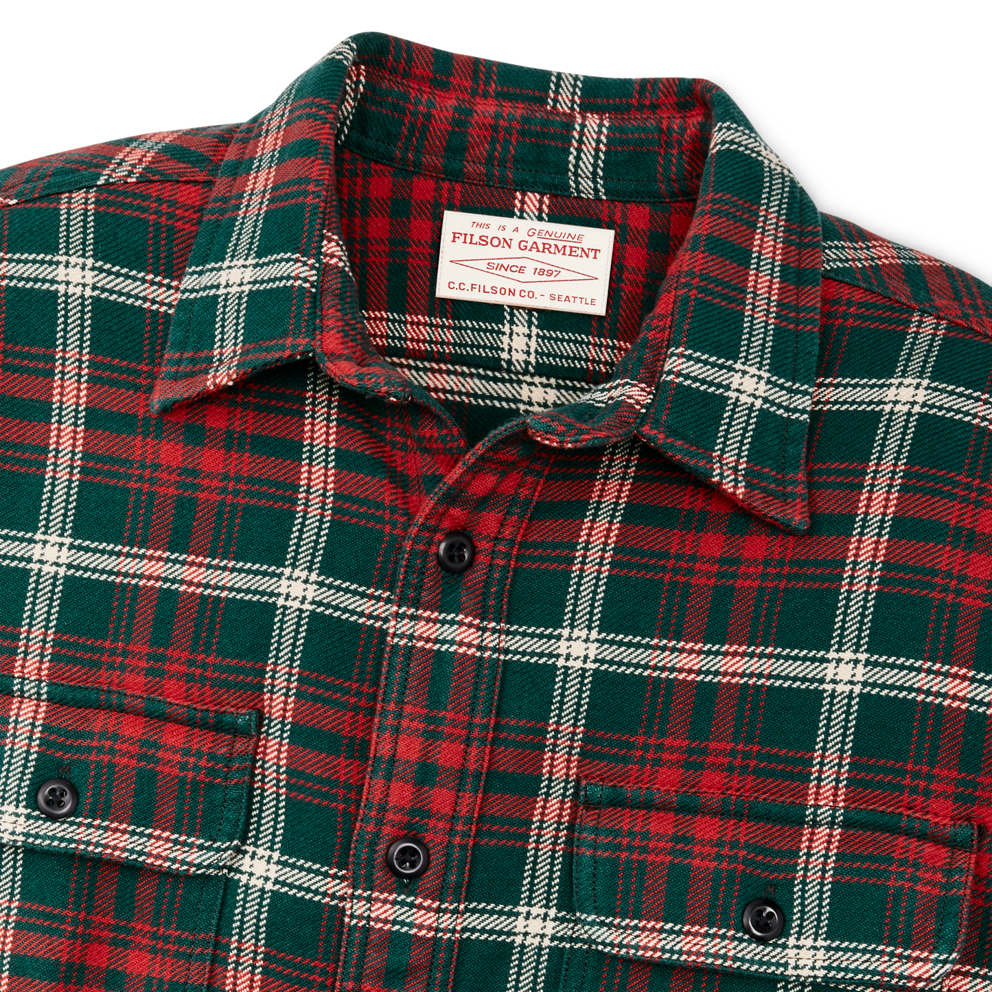 Alternate view of the Filson Vintage Flannel Work Shirt - Green / Red / White Plaid