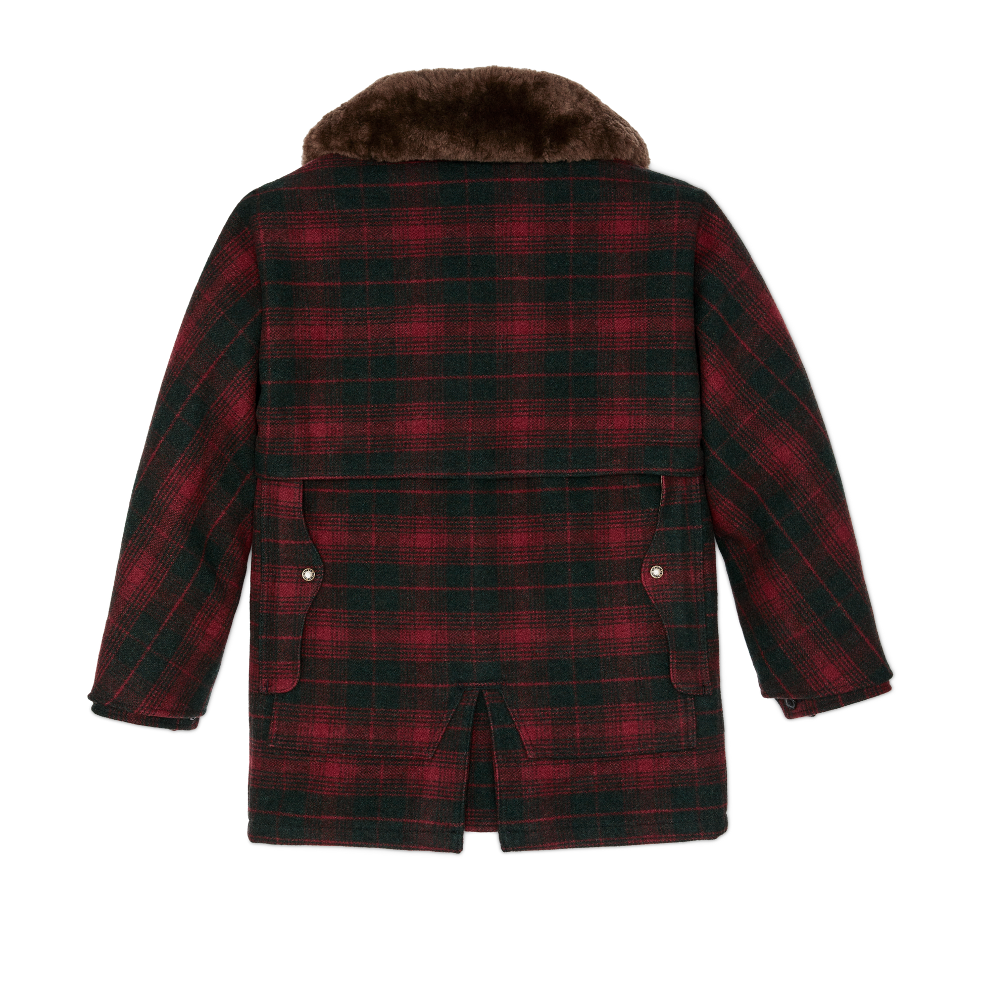 Alternate view of the Filson Lined Mackinaw Wool Packer Coat - Burgundy / Dark Olive Plaid