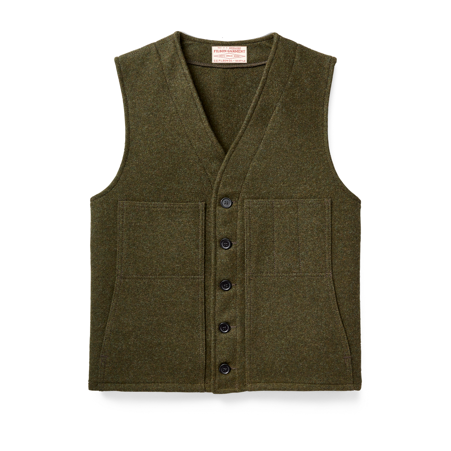 Front-facing image of the Filson Mackinaw Wool Vest - Forest Green