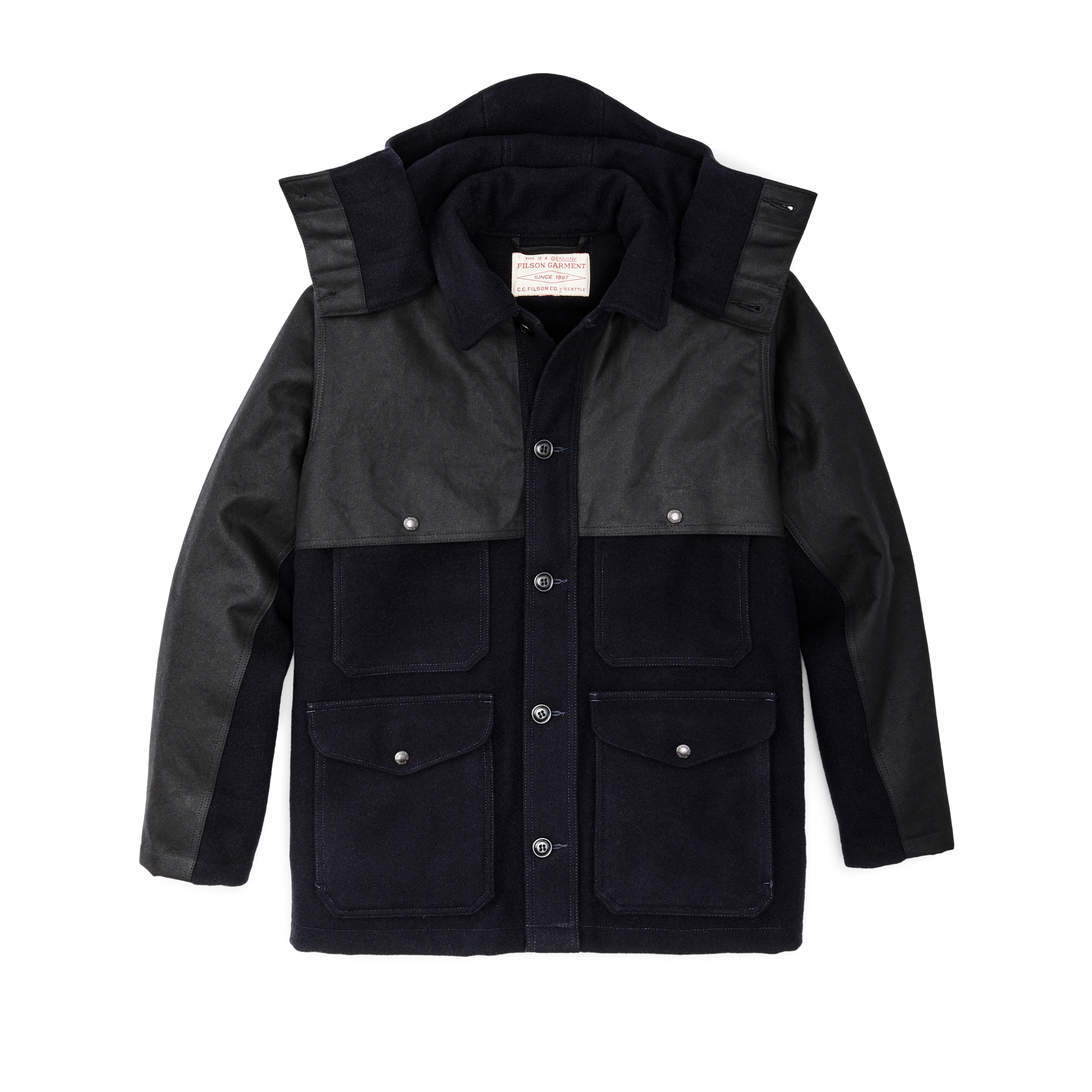 Front-facing image of the Filson Mackinaw Wool Double Coat  - Dark Navy