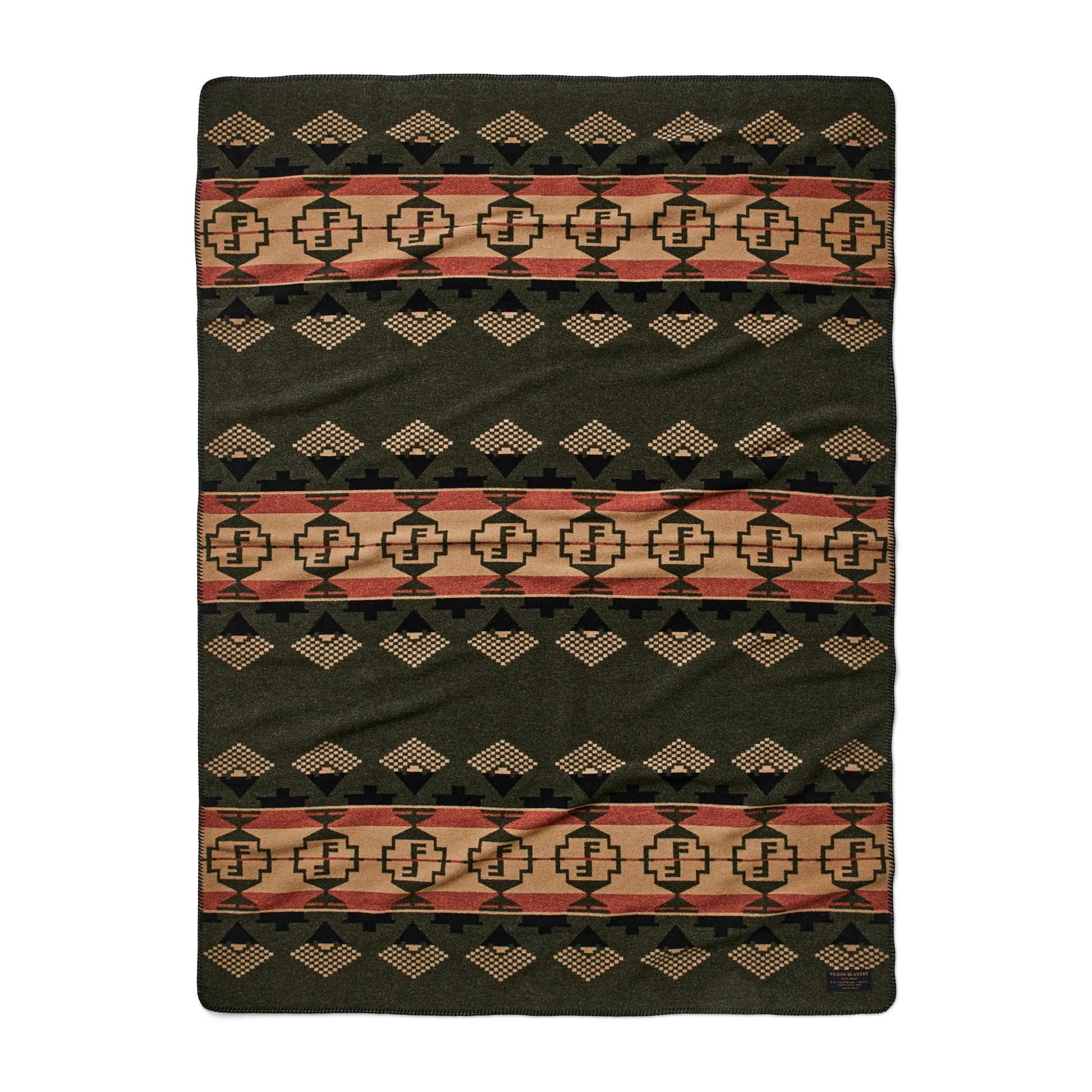 Front-facing image of the Filson Filson Forestry Wool Blanket - Dark Timber / Tan Multi