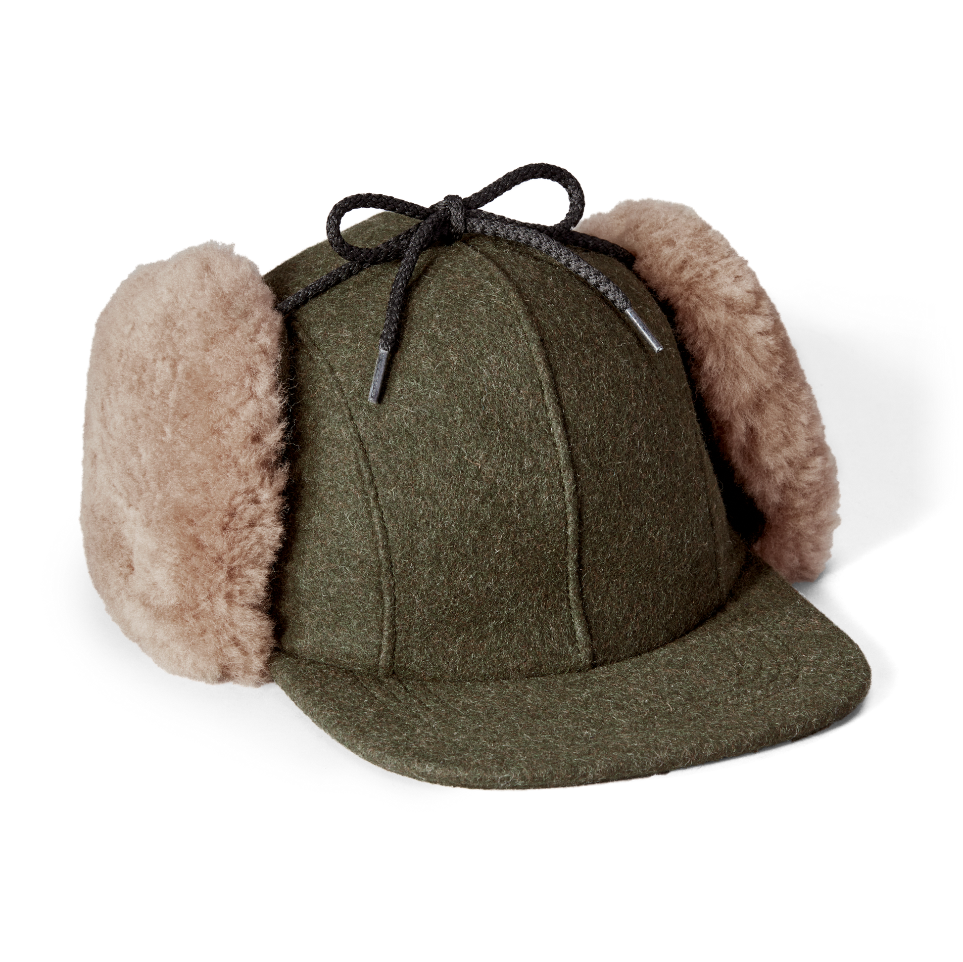 Front-facing image of the Filson Double Mackinaw Wool Cap - Forest Green/acorn