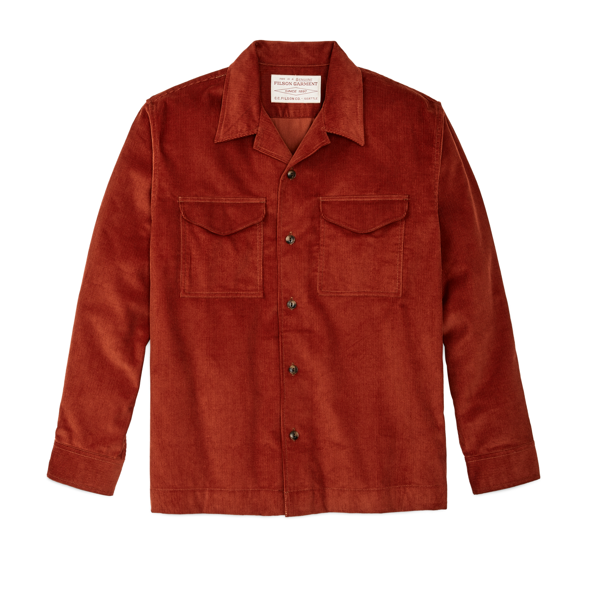 Front-facing image of the Filson Corduroy Camp Shirt - Rust