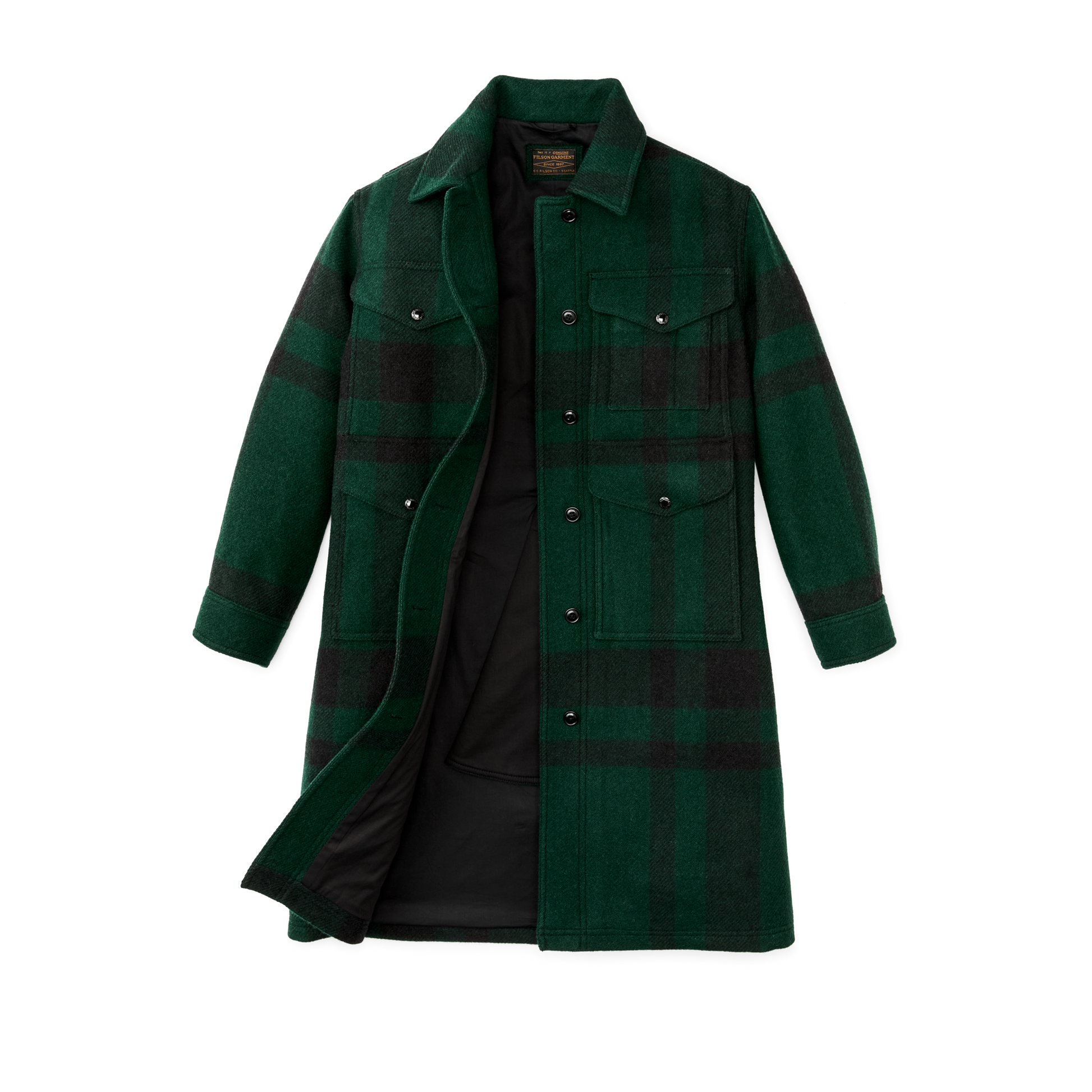 Alternate view of the Filson Women's Wool Long Cruiser Coat - Otter Green / Black Plaid