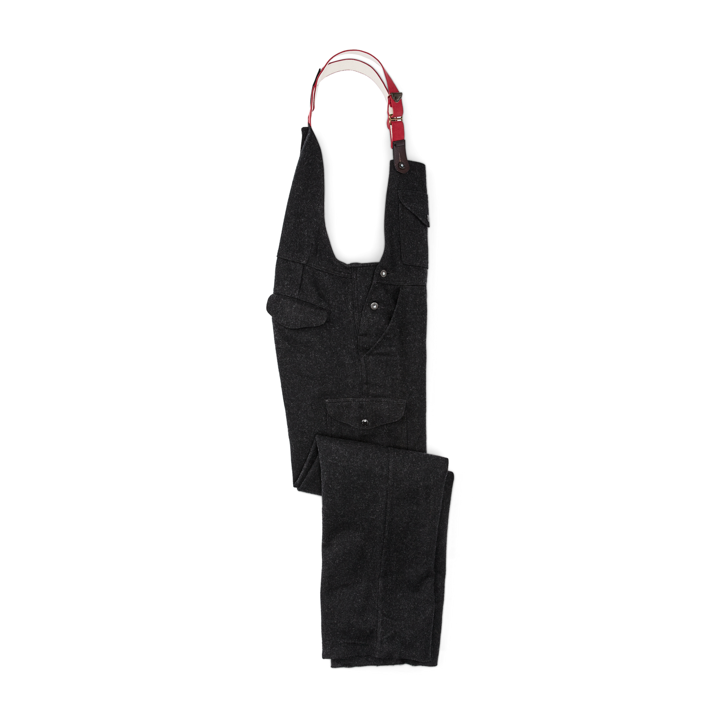 Front-facing image of the Filson Mackinaw Wool Bibs - Charcoal