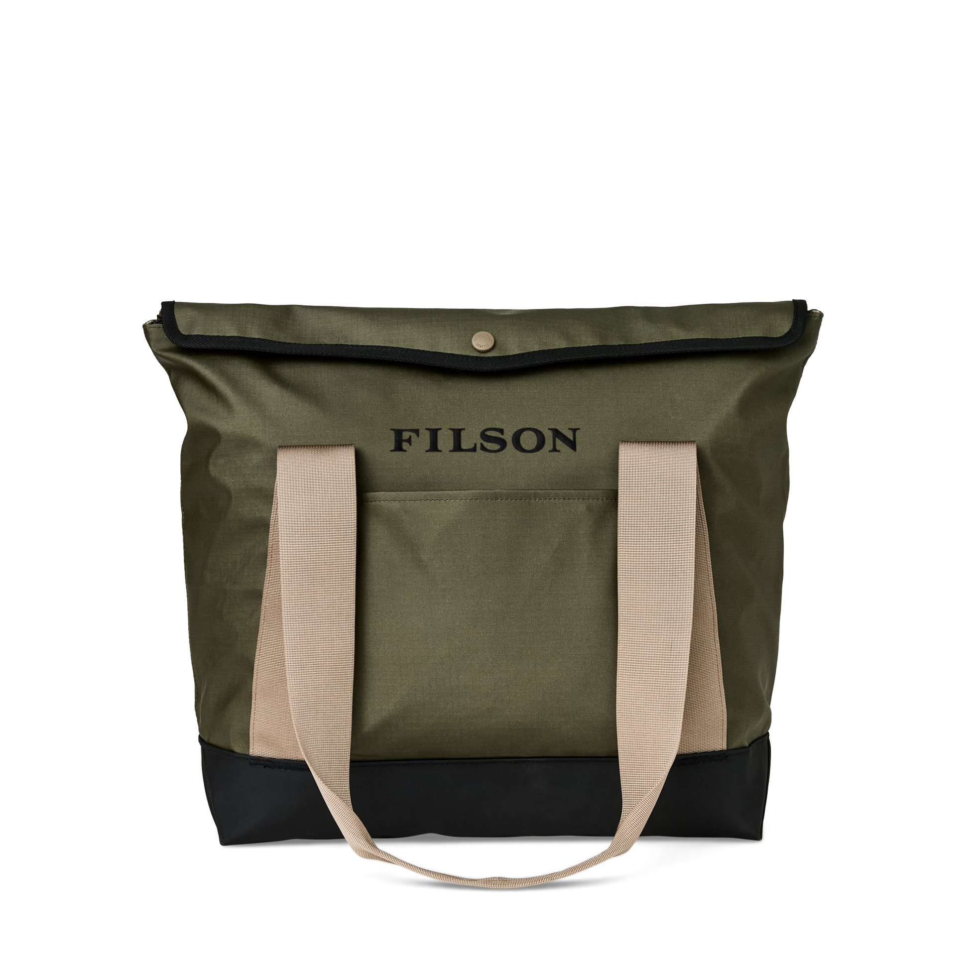 Front-facing image of the Filson Scout Tote Bag - Olive / Black / Covert