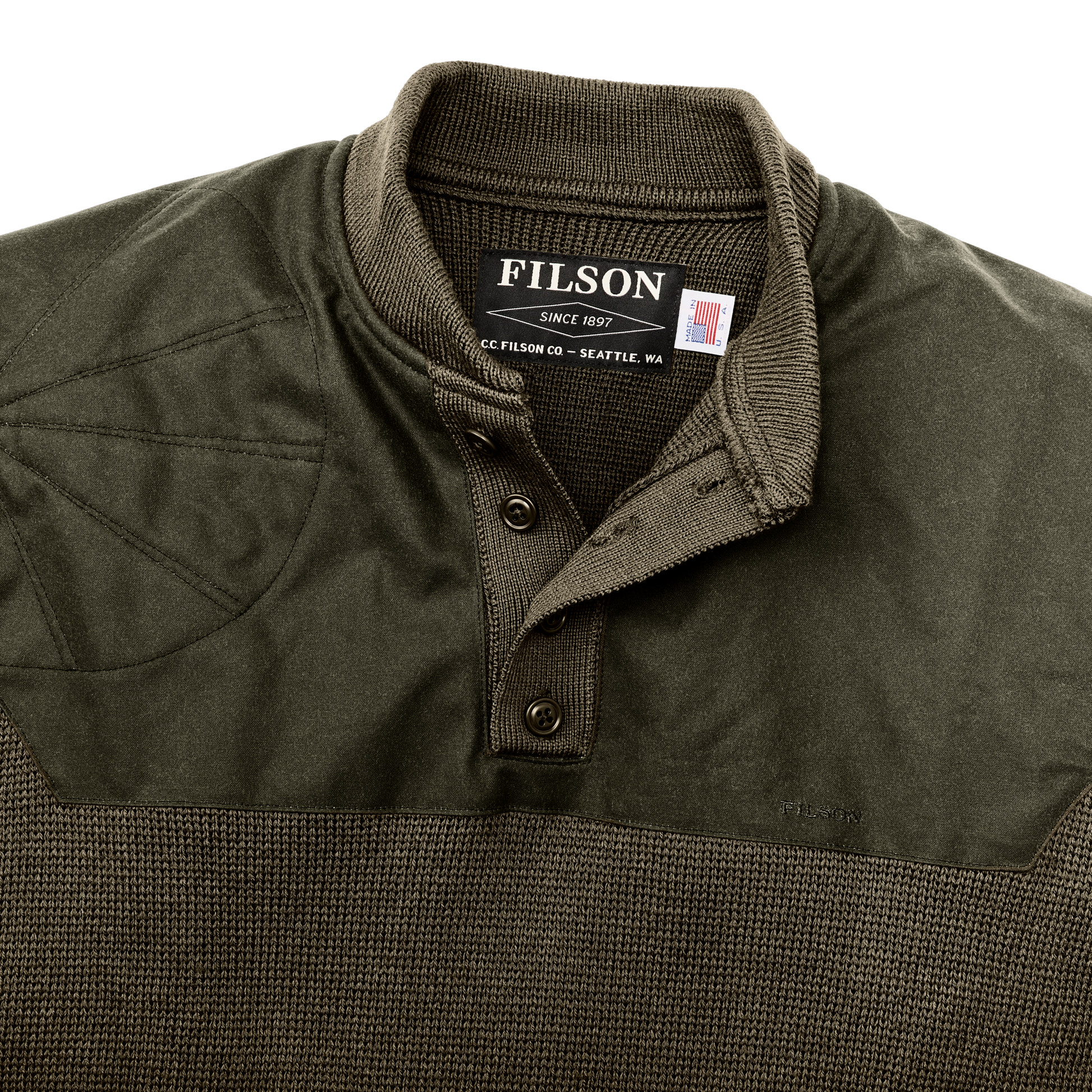 Alternate view of the Filson Henley Guide Sweater - Peat Green