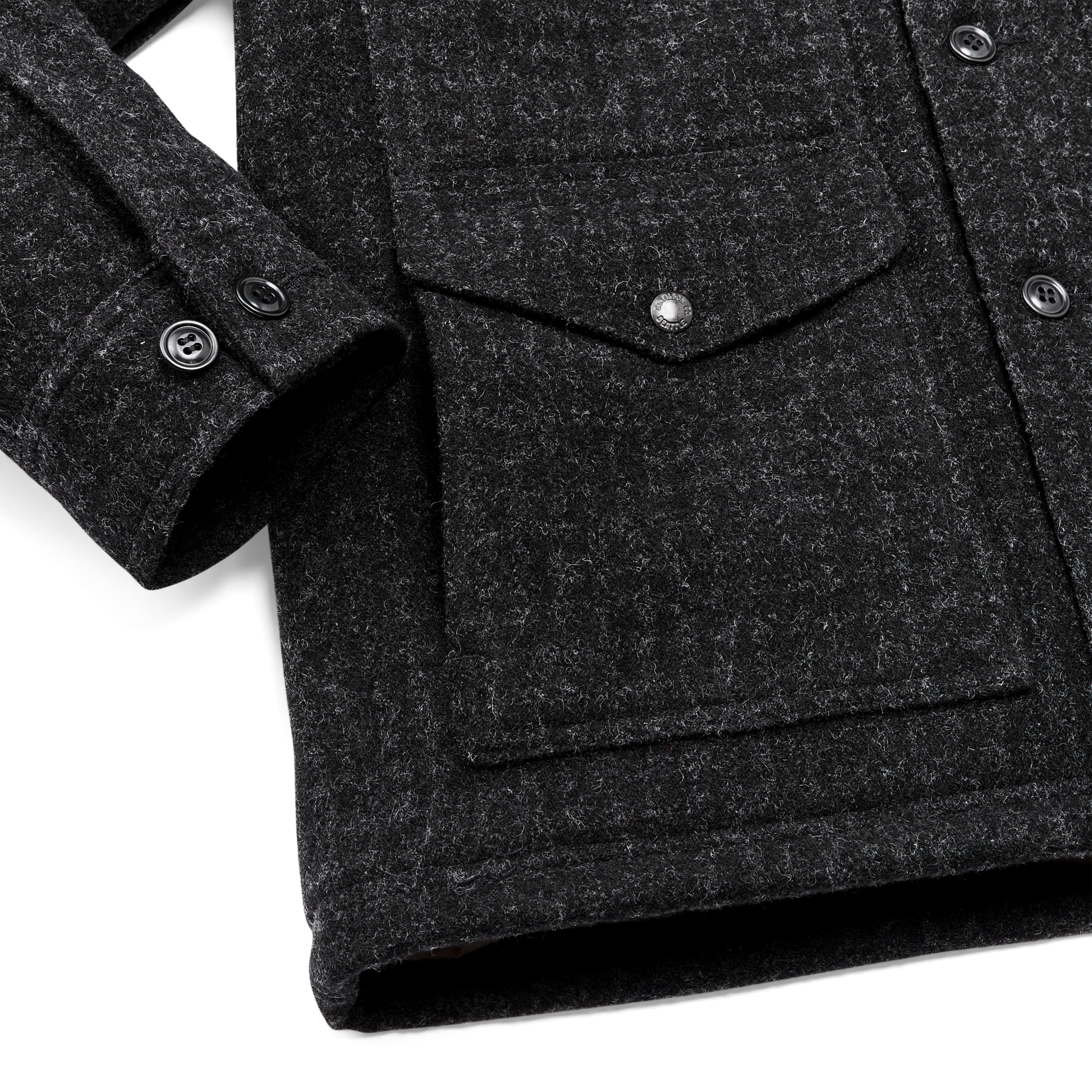 Alternate view of the Filson Mackinaw Wool Insulated Cruiser Jacket - Black Marl /  Heather Check