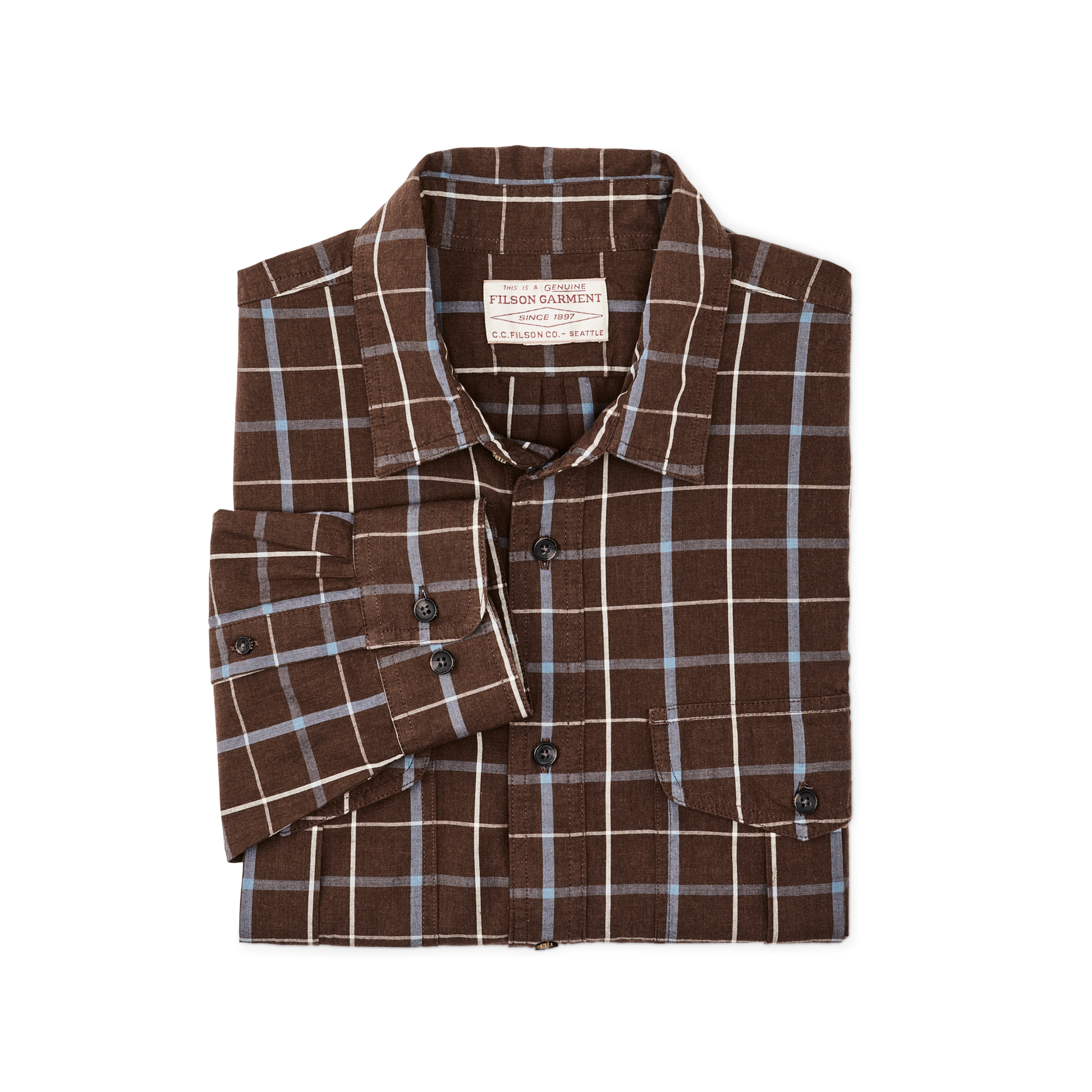 Alternate view of the Filson Filson's Washed Feather Cloth Shirt - Brown / Blue / White Tattersall