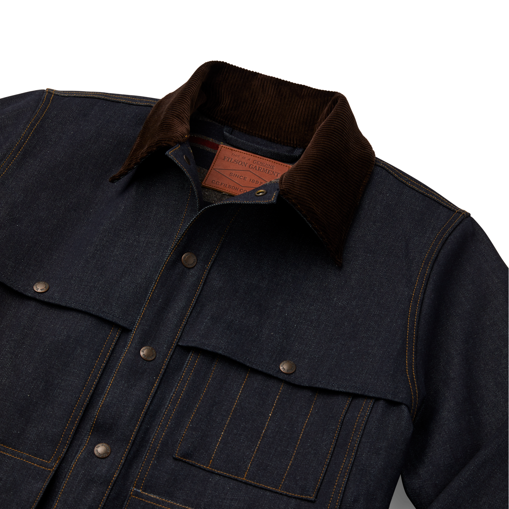 Alternate view of the Filson Lined Denim Cruiser Jacket - Raw Indigo / Canteen Stripe