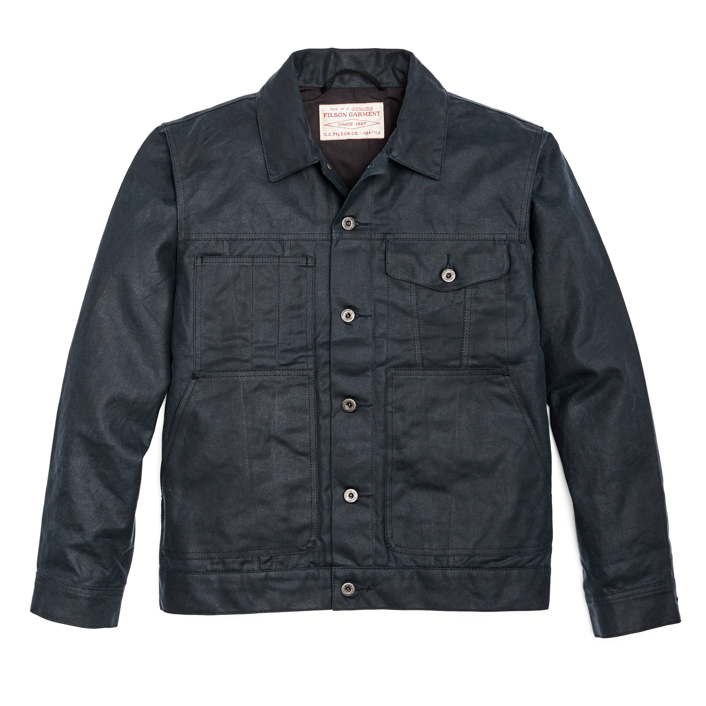 Front-facing image of the Filson Tin Cloth Short Lined Cruiser Jacket - Service Blue