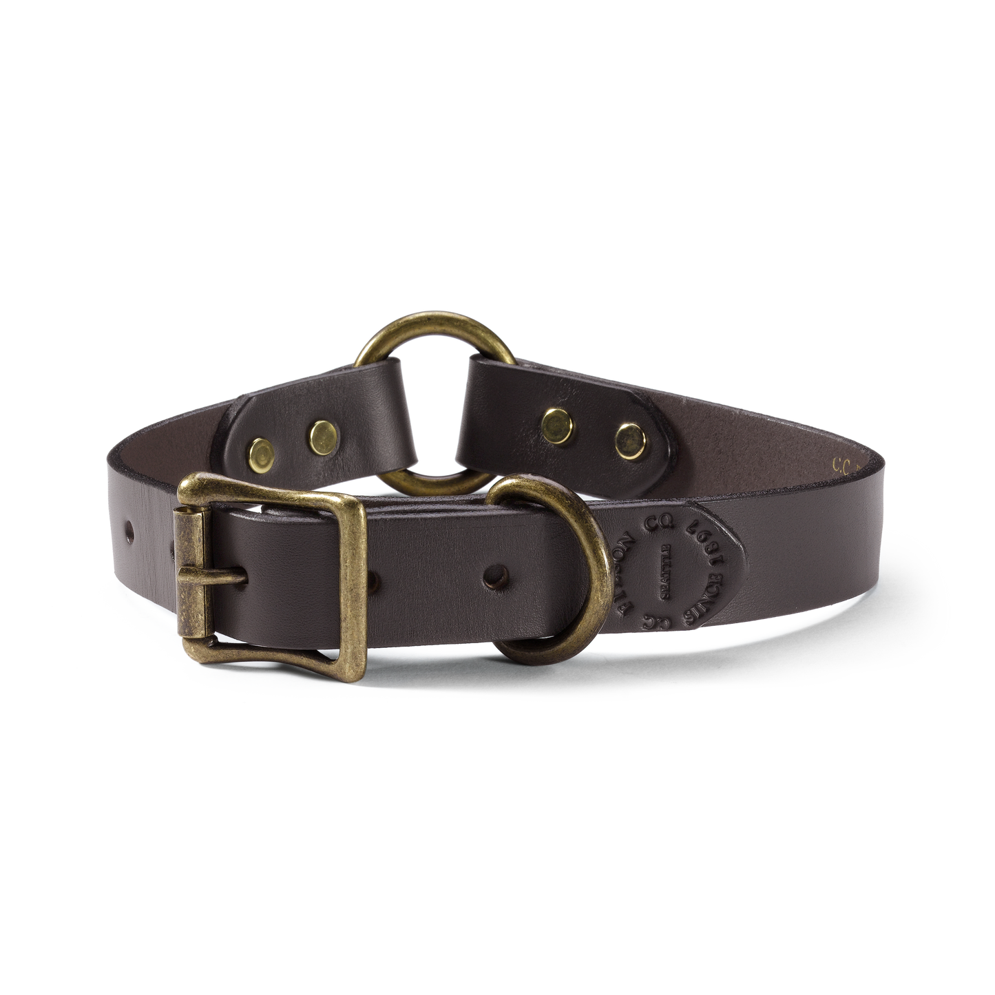 Front-facing image of the Filson Bridle Leather Dog Collar - Brown