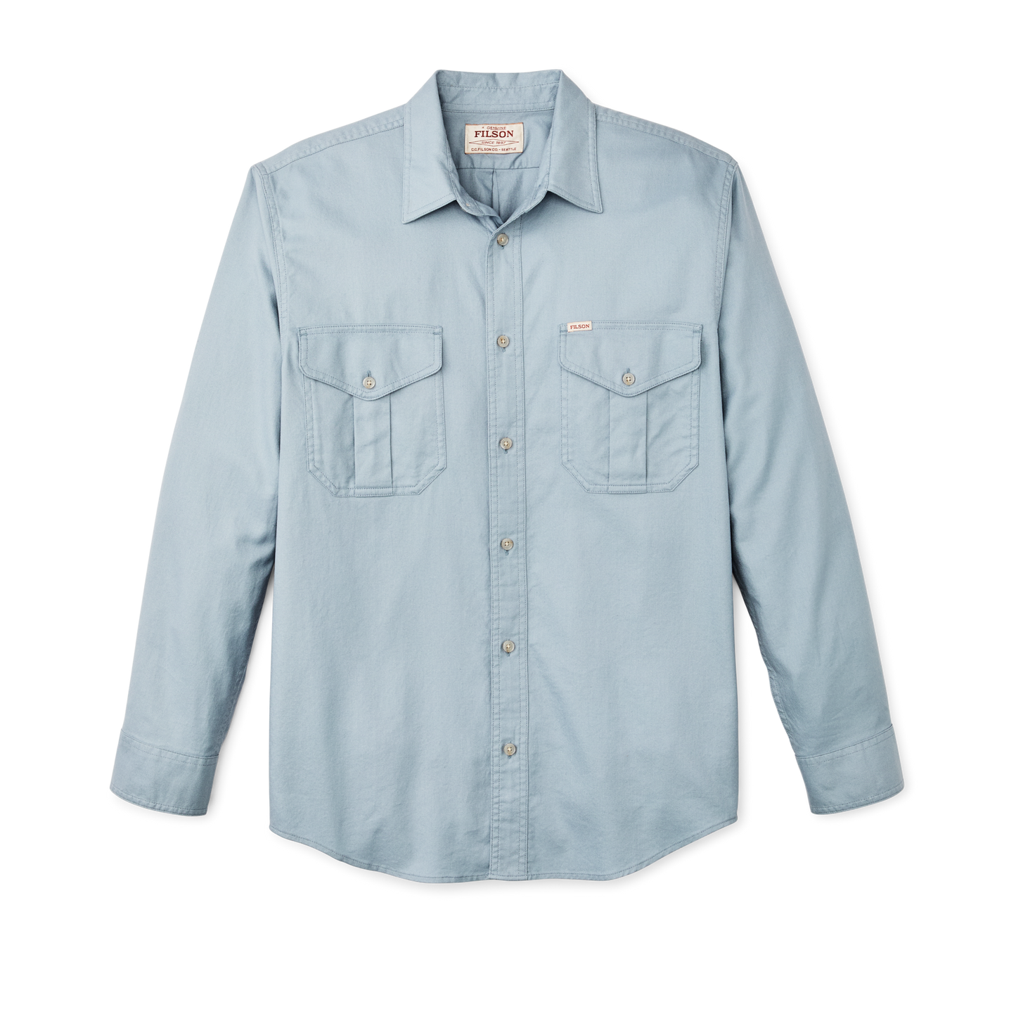 Front-facing image of the Filson Lightweight Alaskan Guide Shirt - Dust Blue