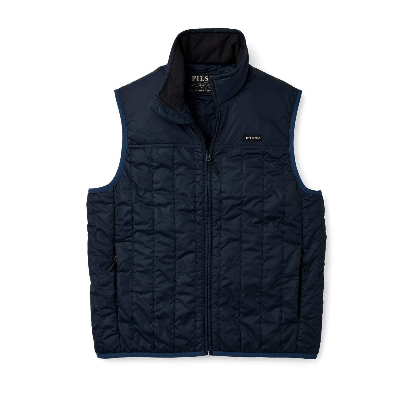 Front-facing image of the Filson Ultralight Vest - Blue Coal