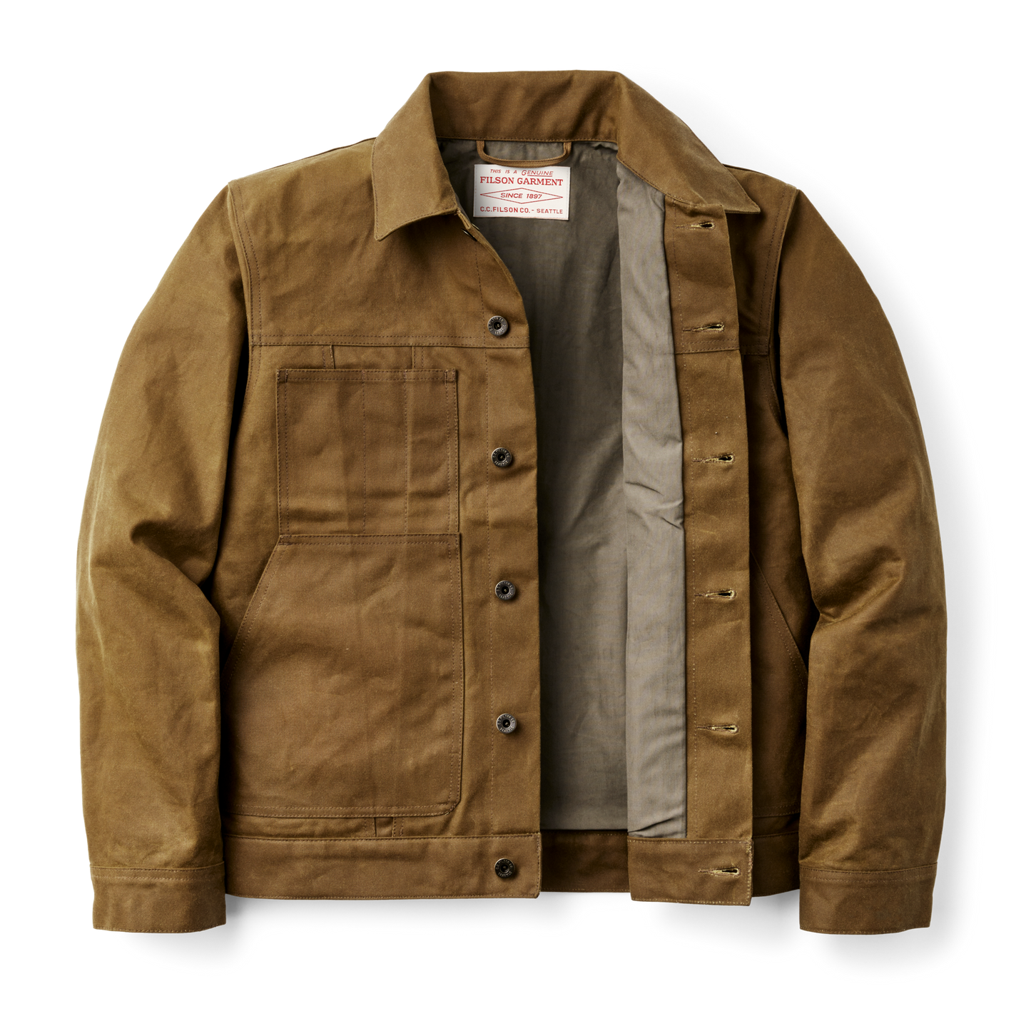 Alternate view of the Filson Tin Cloth Short Lined Cruiser Jacket - Dark Tan|Body lined with dry finish Cover Cloth