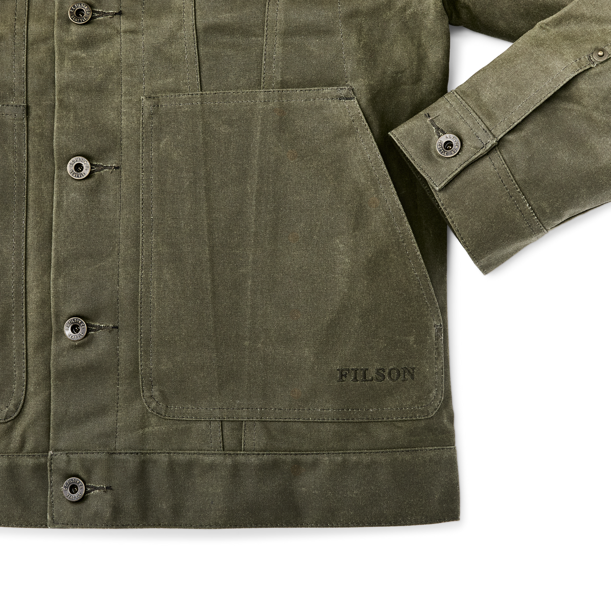 Alternate view of the Filson Tin Cloth Short Lined Cruiser Jacket - Military Green